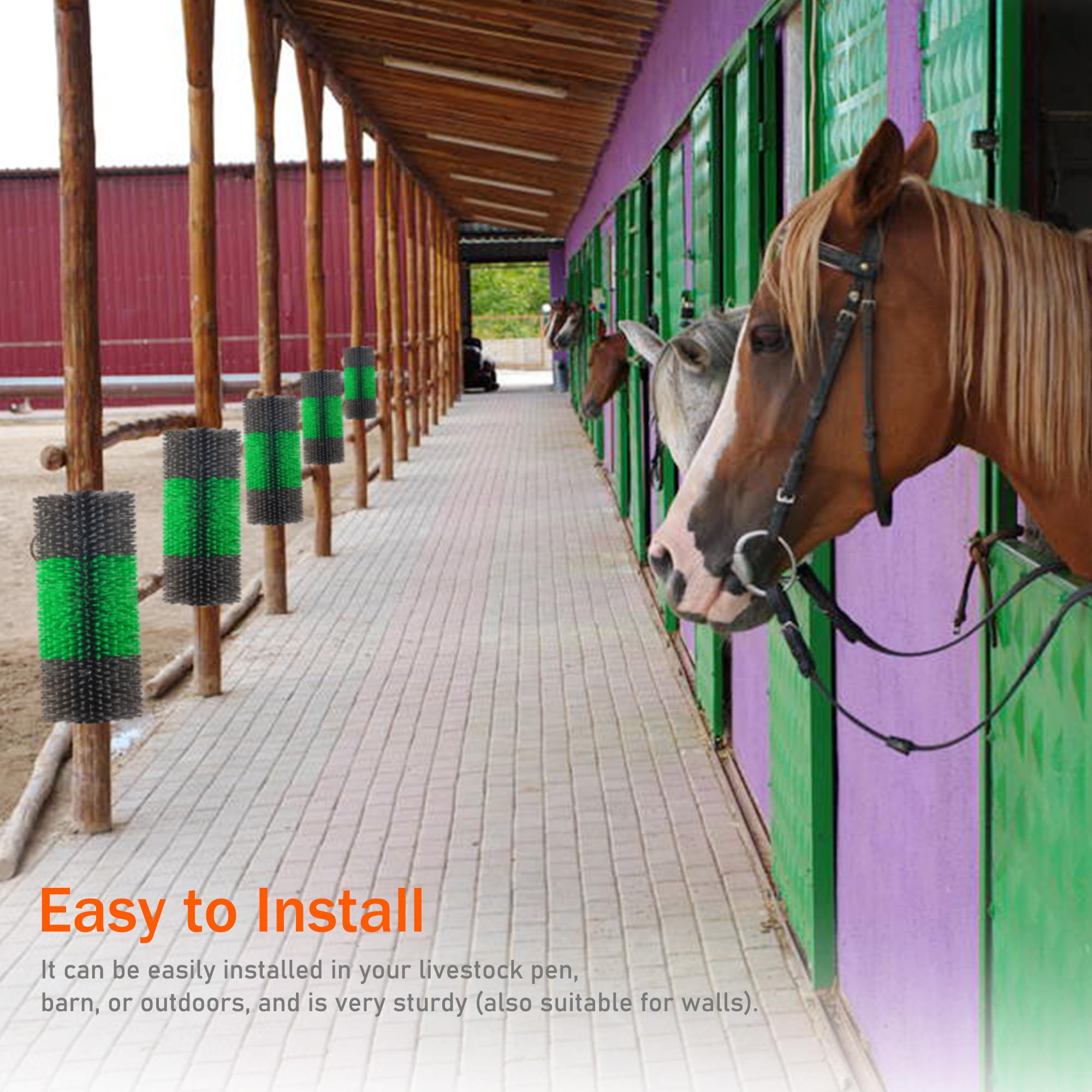 KUNBEIEN Livestock Scratch Brushes 2-Pack - Green Horse Scratcher Full Massage Kit for Cattle, Sheep, Pigs, and Horses