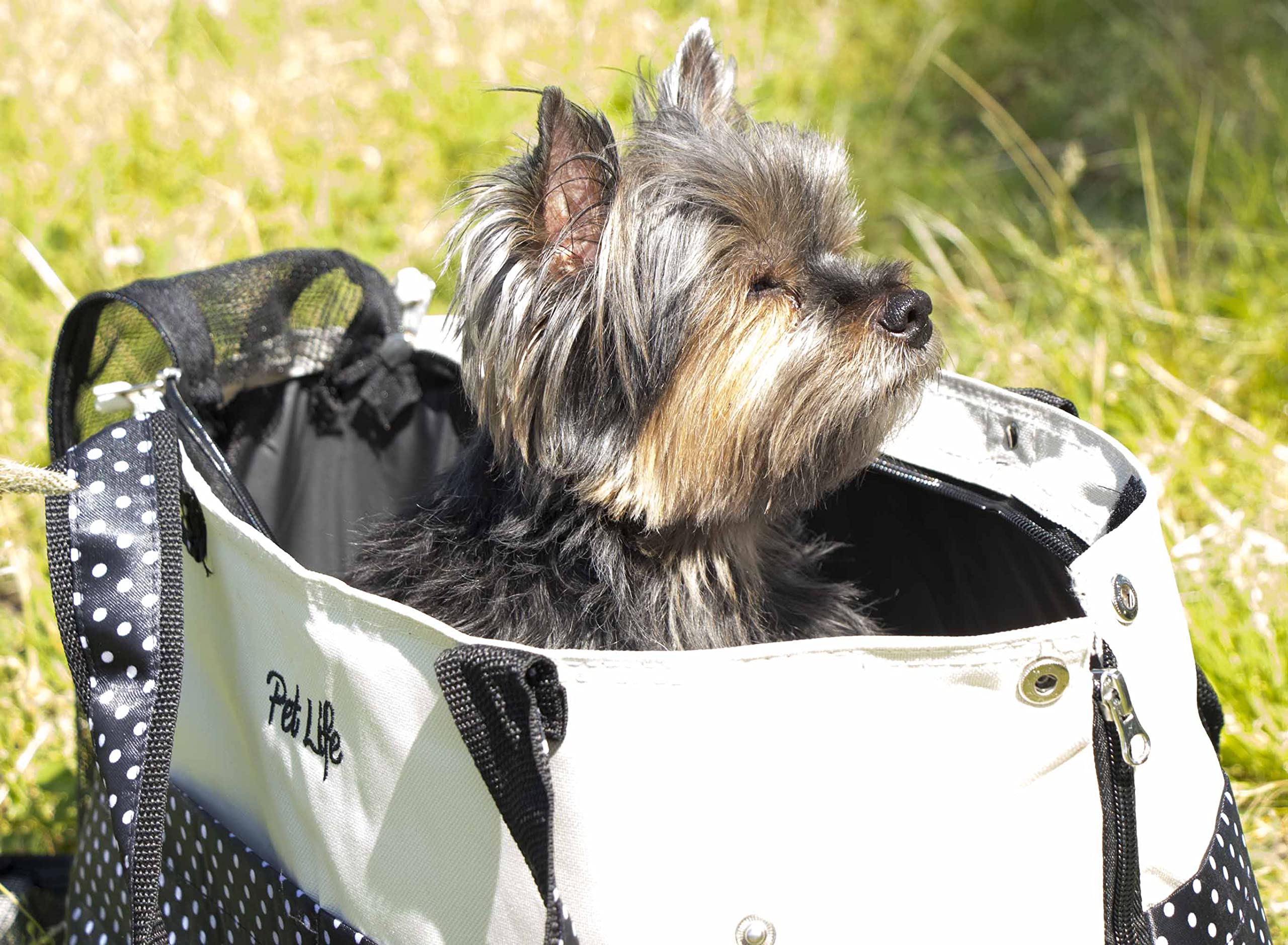 Pet Life Tote Spotted Fashion Pet Carrier Purse - Dog Carrier With Built-In Leash Securer And Above-Top Dual-Zipper