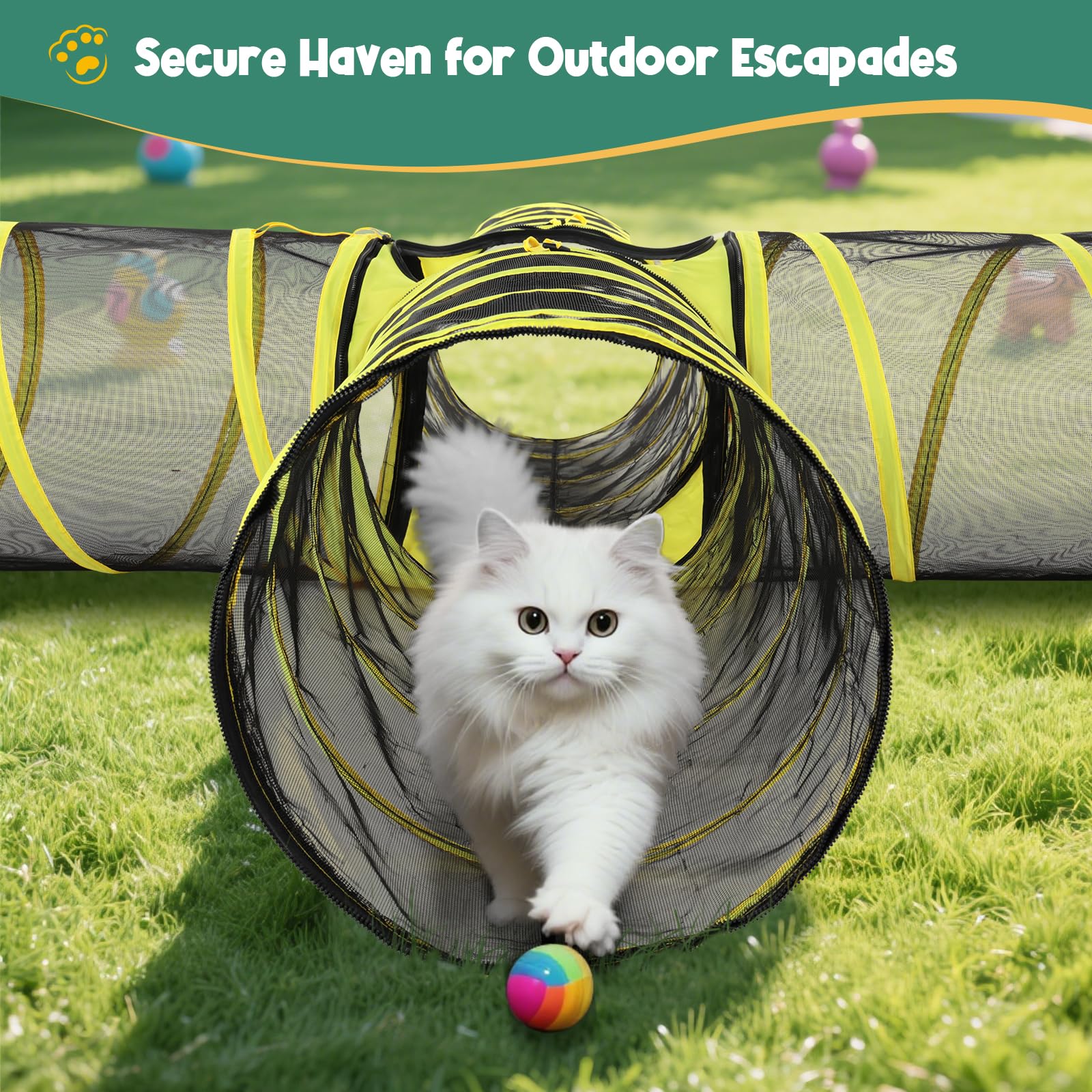 4-Way Cat Tunnel With Central Cube - Portable Mesh Playhouse For Indoor & Outdoor Use - Tent For Cats, Rabbits, And Small Pets