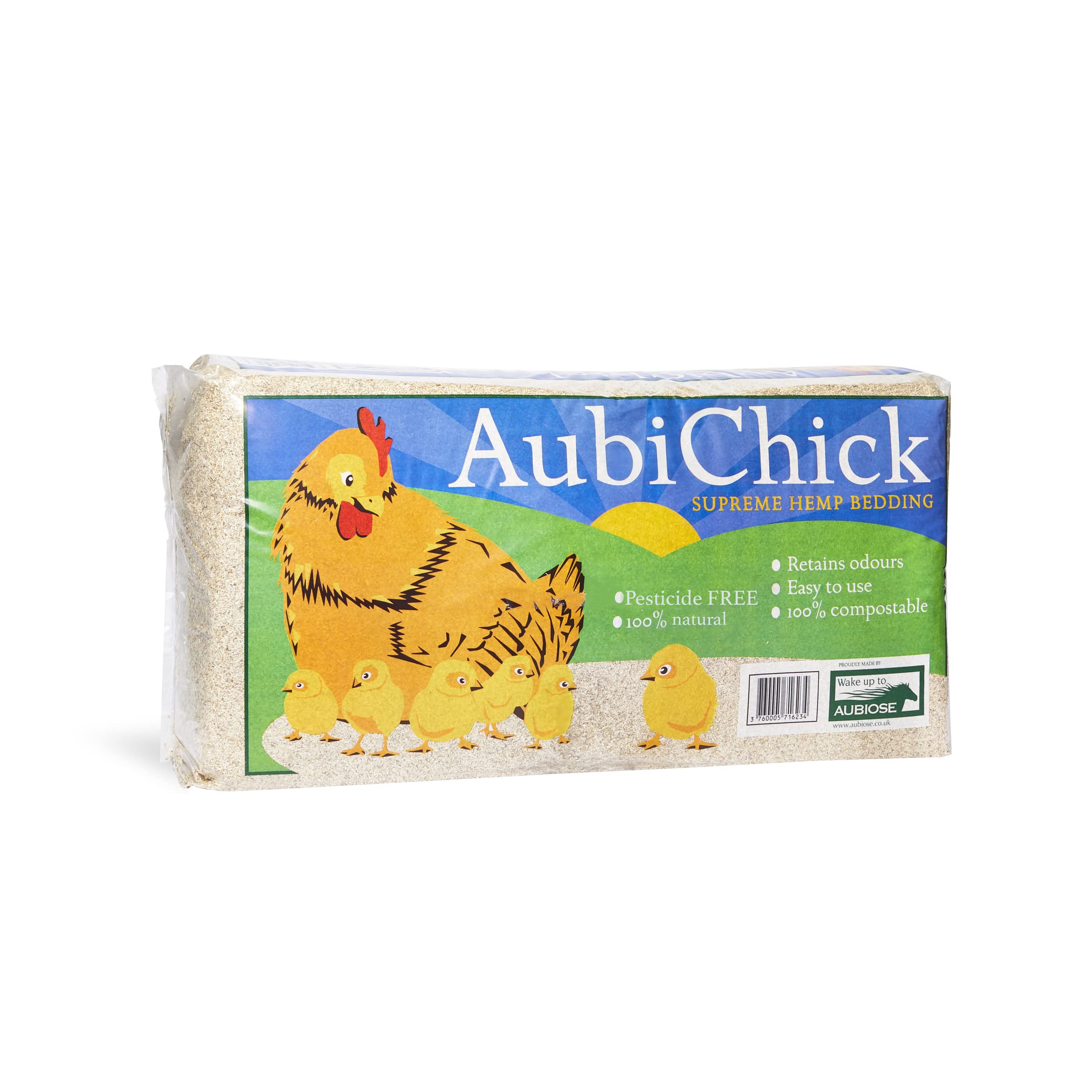 AubiChick High Grade French Hemp Bedding, 44lb (400L) Jumbo Bulk Bag for Chickens, Ultra Absorbent, Designed for Chicken Coop Be
