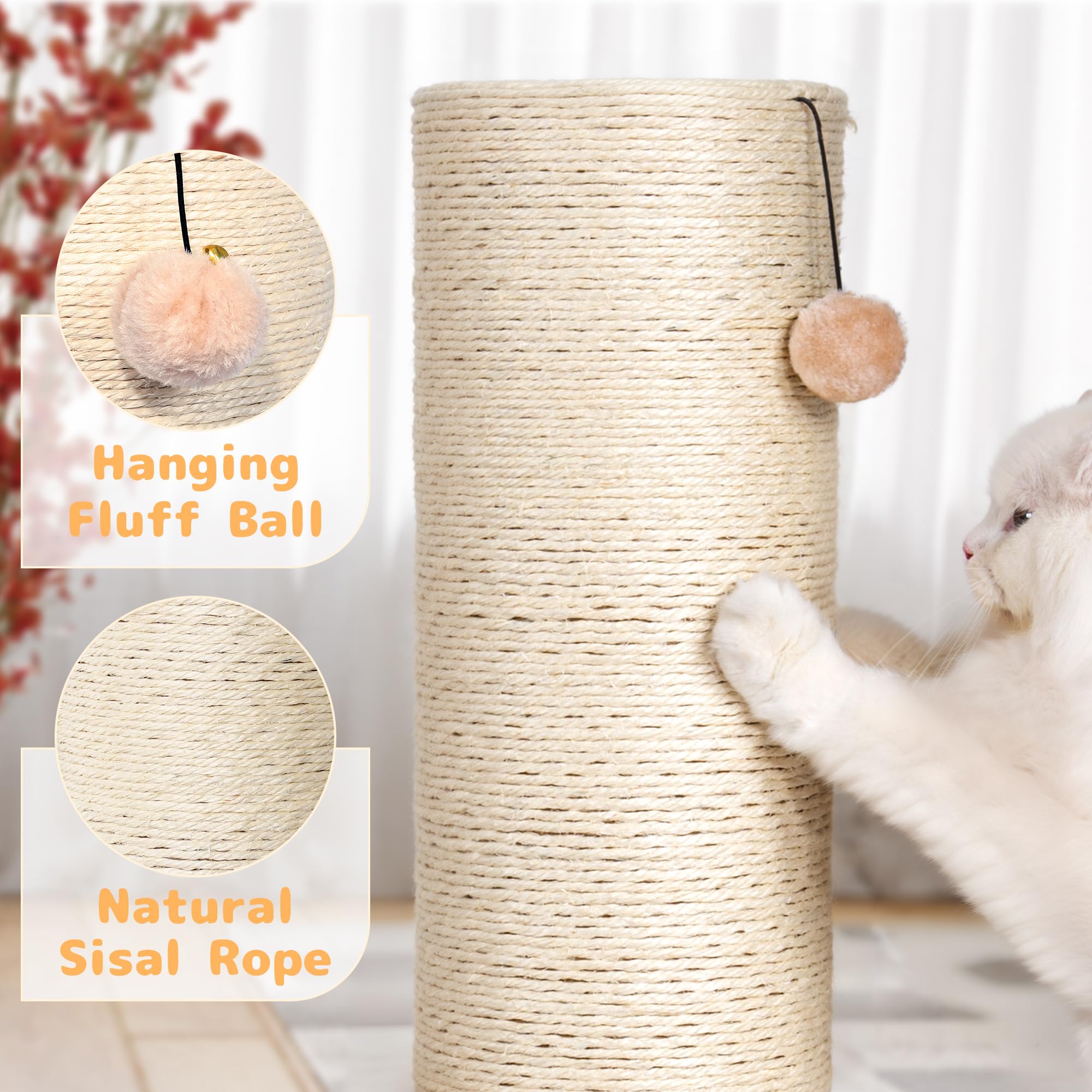 KAMABOKO 29.5 Cat Scratching Post, 7.5 Ultra-Large Diameter Natural Sisal Cat Scratch Post, Scratch-Resistant Tall Cat Scratcher