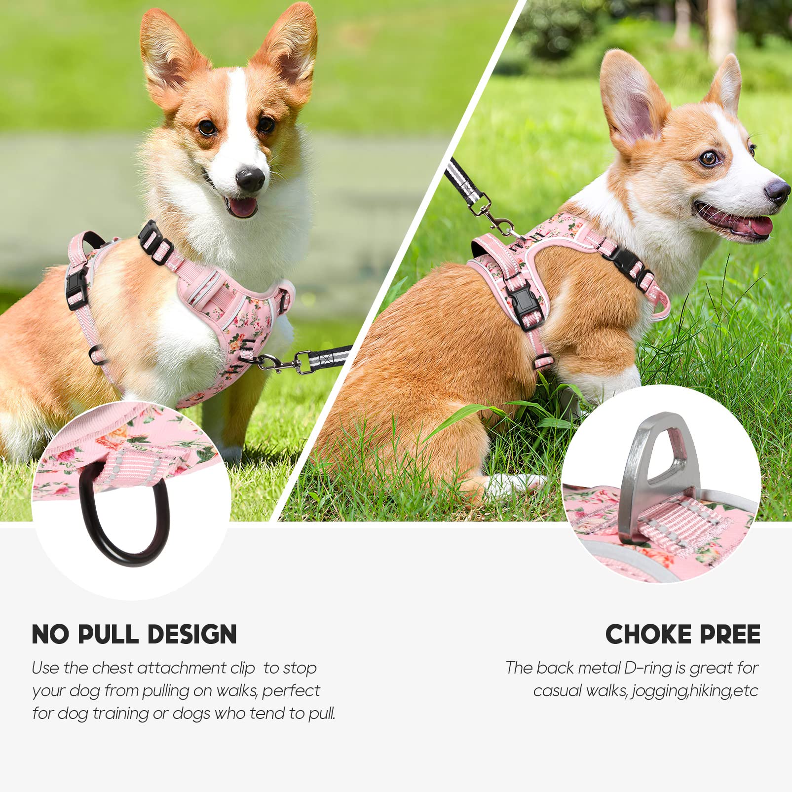 Timos Dog Harness, No-Pull Pet Harness with 2 Leash Clips, 3 Snap Buckles Adjustable Soft Padded Dog Vest, Reflective No-Choke P