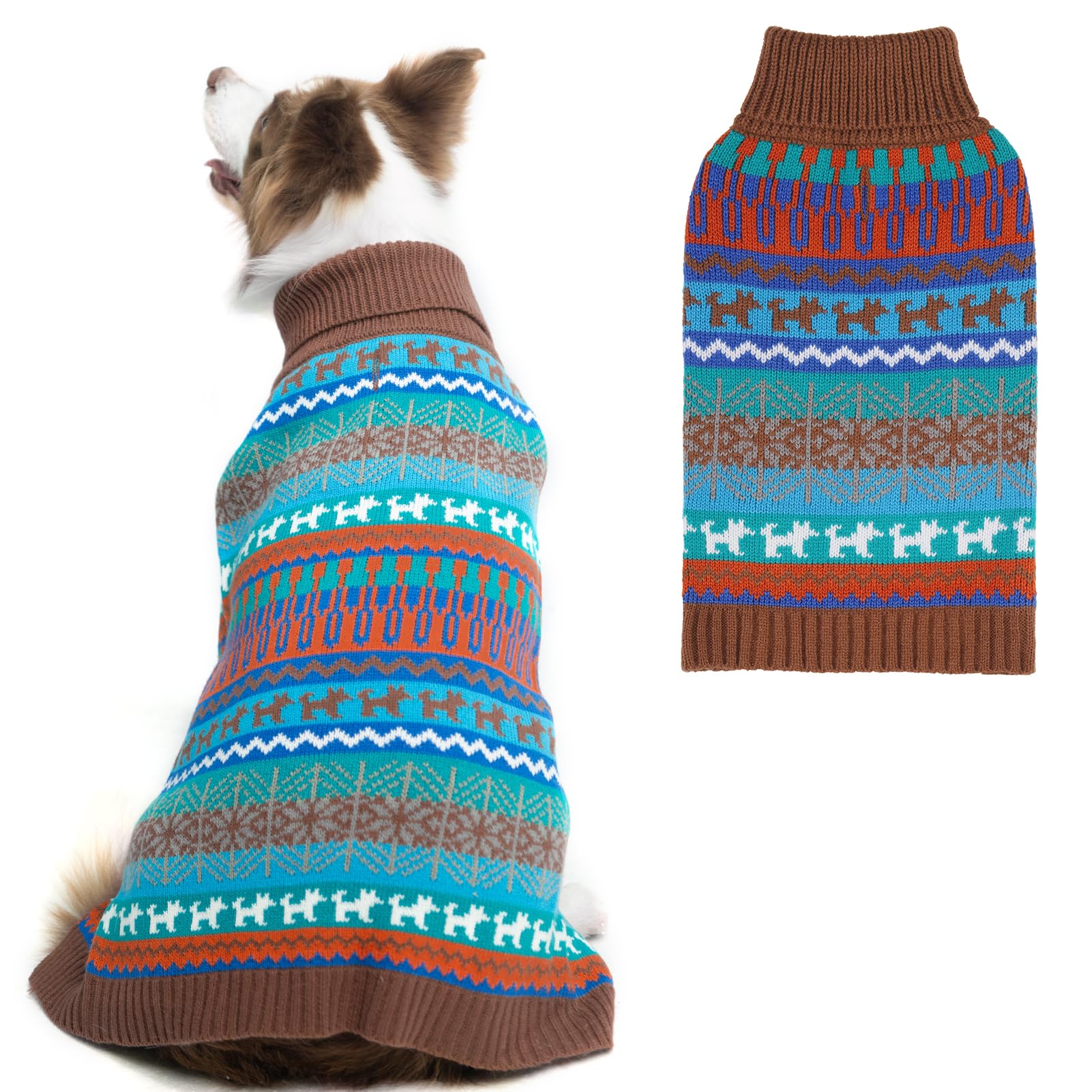 Dog Sweater - Winter Coat Apparel Clothes With Colorful Stripes For Cold Weather