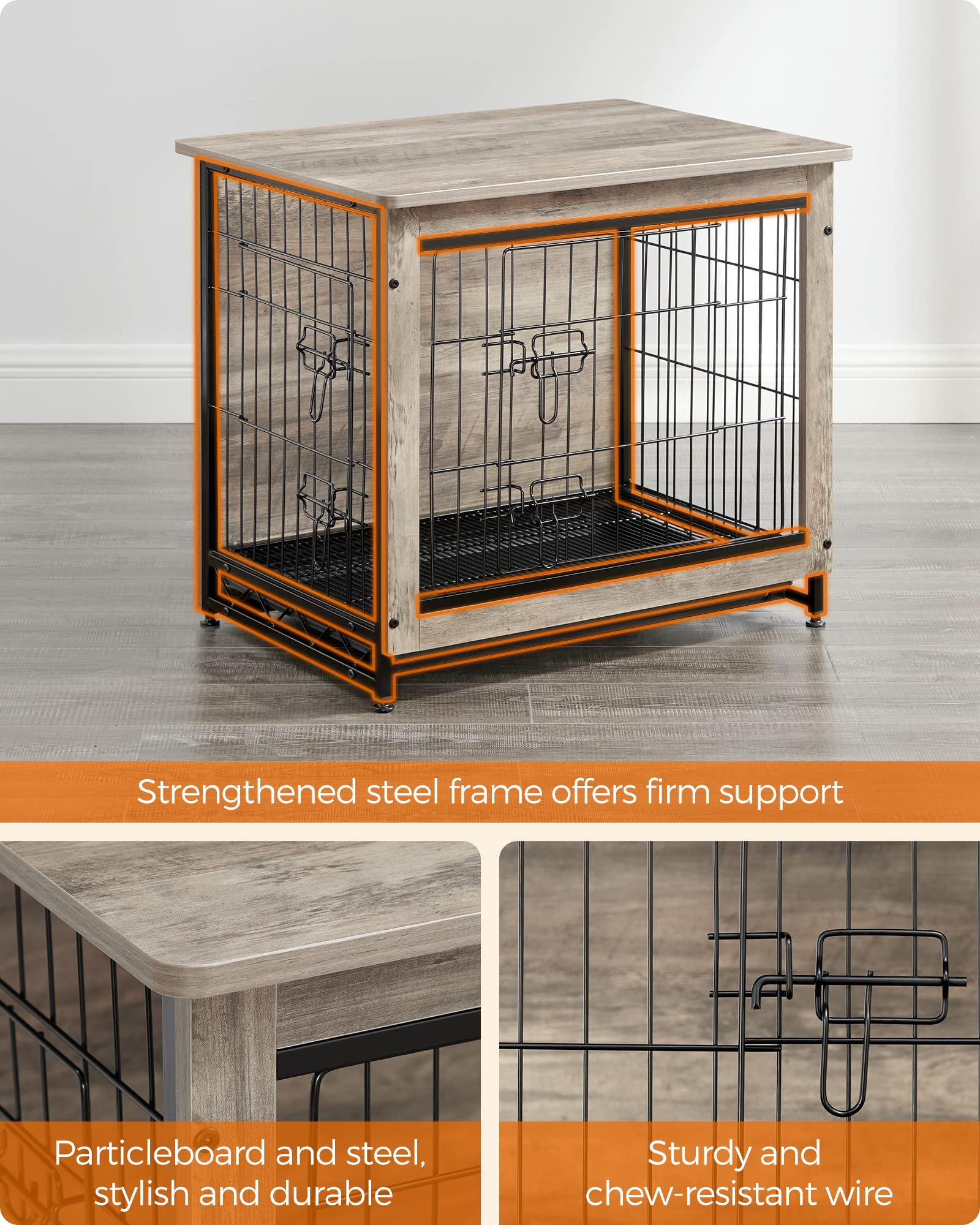 Feandrea Dog Crate Furniture, 27.2 Side End Table, Modern Kennel for Dogs Indoor up to 30 lb, Heavy-Duty Dog Cage with Multi-Pur
