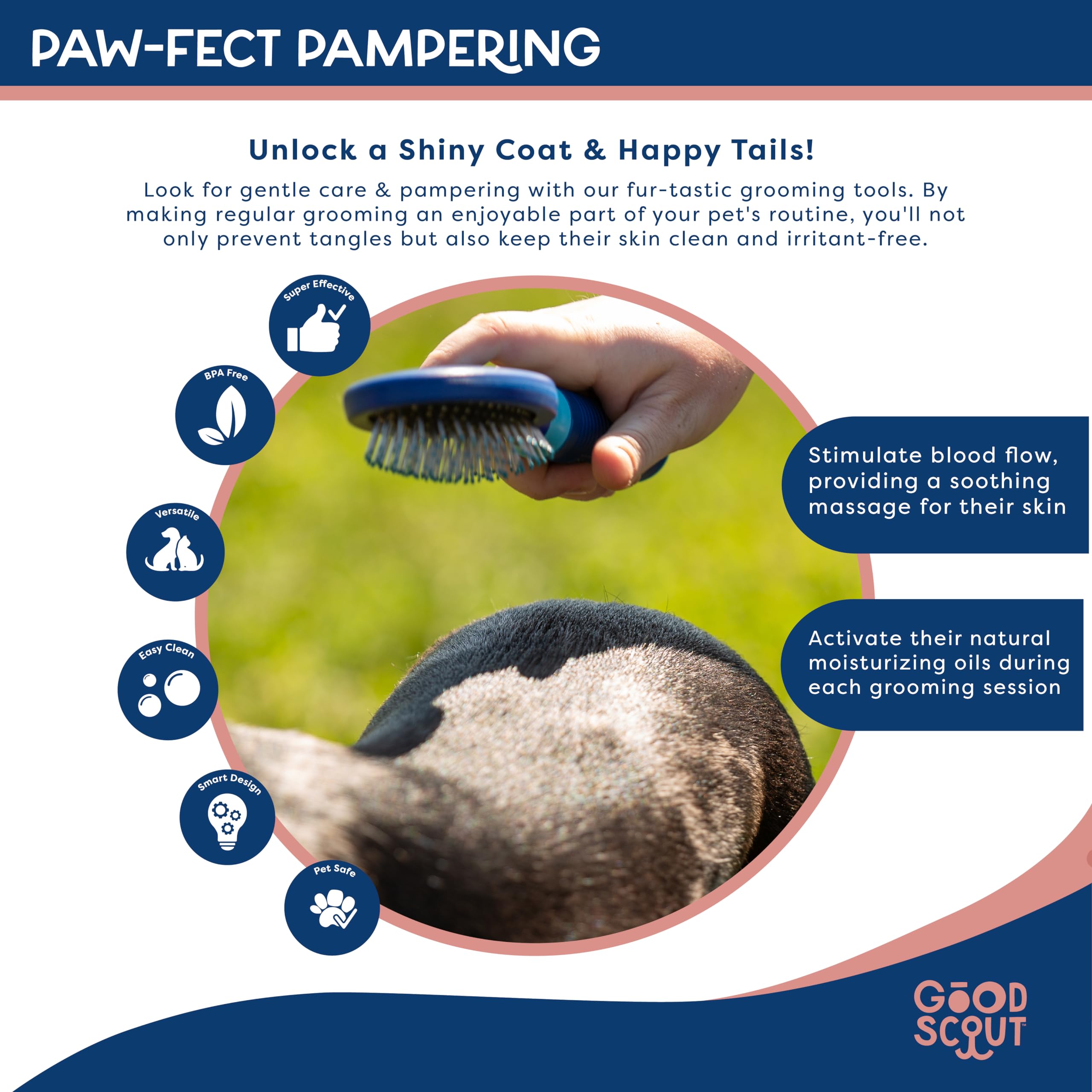 Good Scout Soft Steel Tip Brush - Best Pet Grooming Tool for Dogs & Cats, Gentle & Effective, Blue