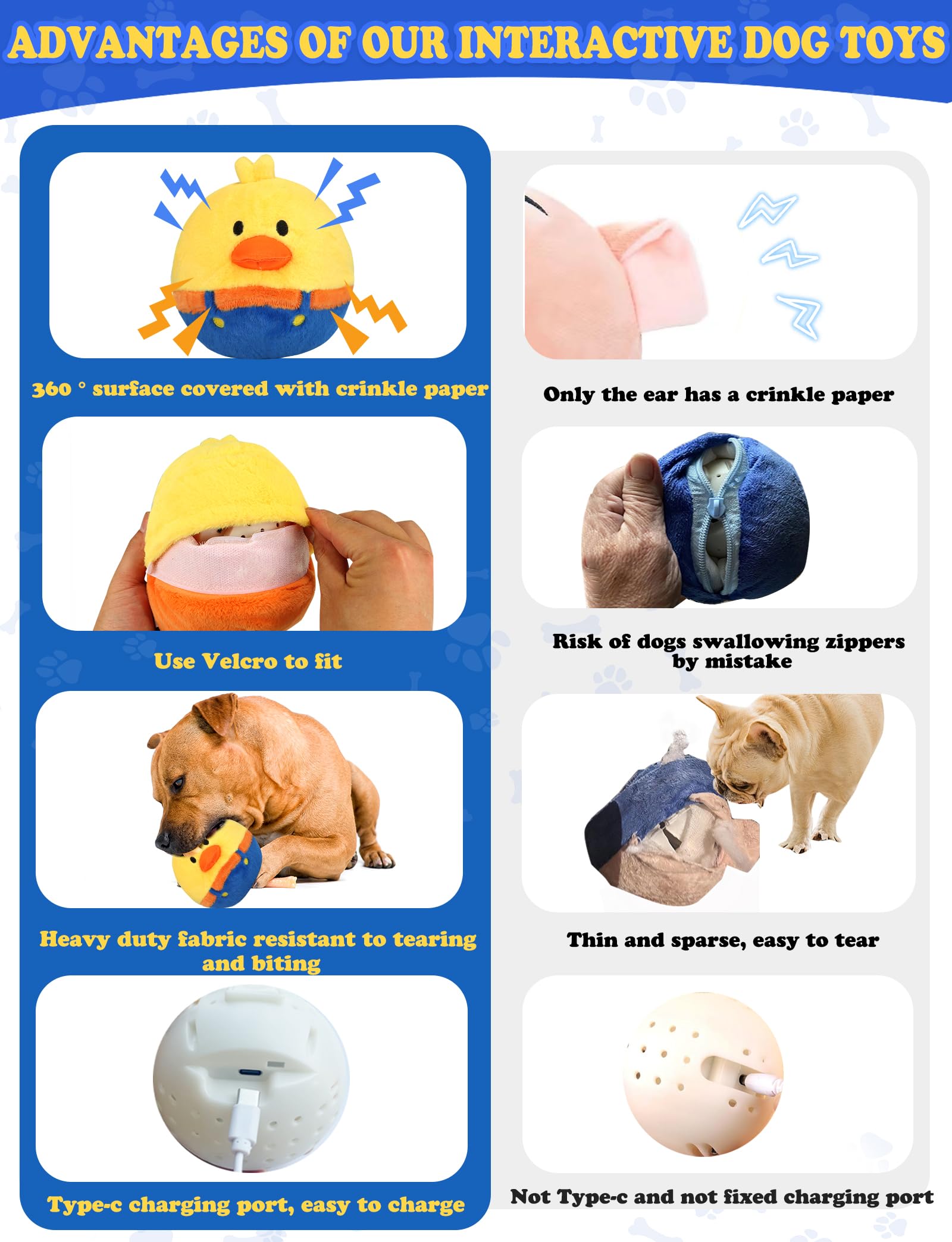 Rechargeable Interactive Moving Dog Toys, Automatic Crazy Jumping Duck For Boredom, Attractive Squeaky Plush Duck Covers A Talki