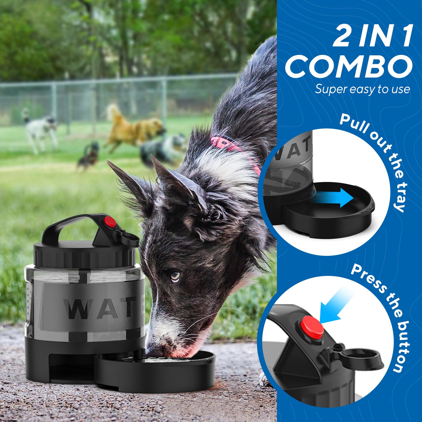 Lesotc Portable Dog Water Bottle, 56Oz Large Travel Water Bowl Dispenser For Dogs Camping Beach Walking Essentials, Big Pet Bottles Hiking Traveling Park Car Trips Accessories For On The Go, Bpa Free