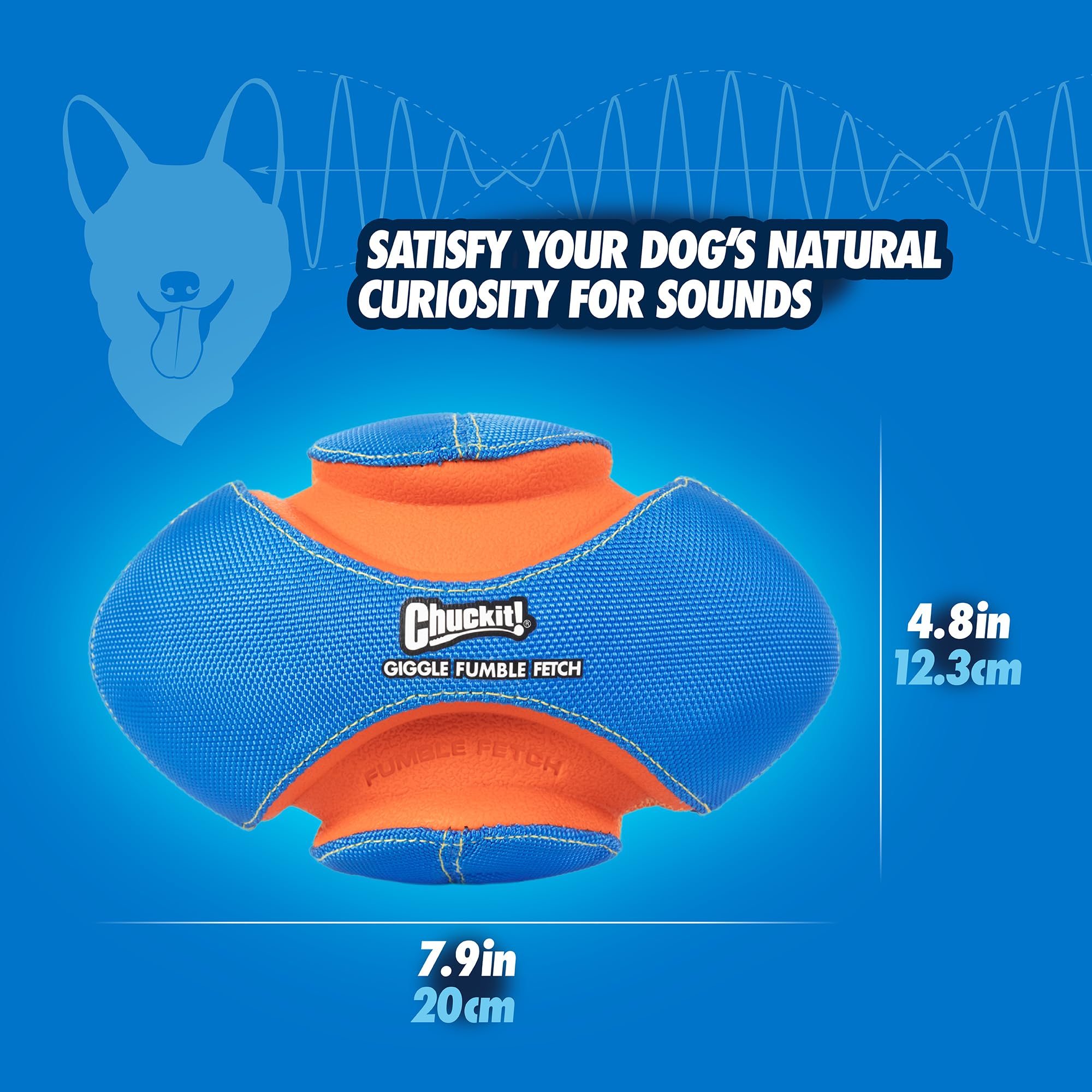 Chuckit! Giggle Fumble Fetch Ball Dog Toy (7.9 Inch Diameter) Giggle Sounds Dog Toy (No Batteries Required), For All Breeds