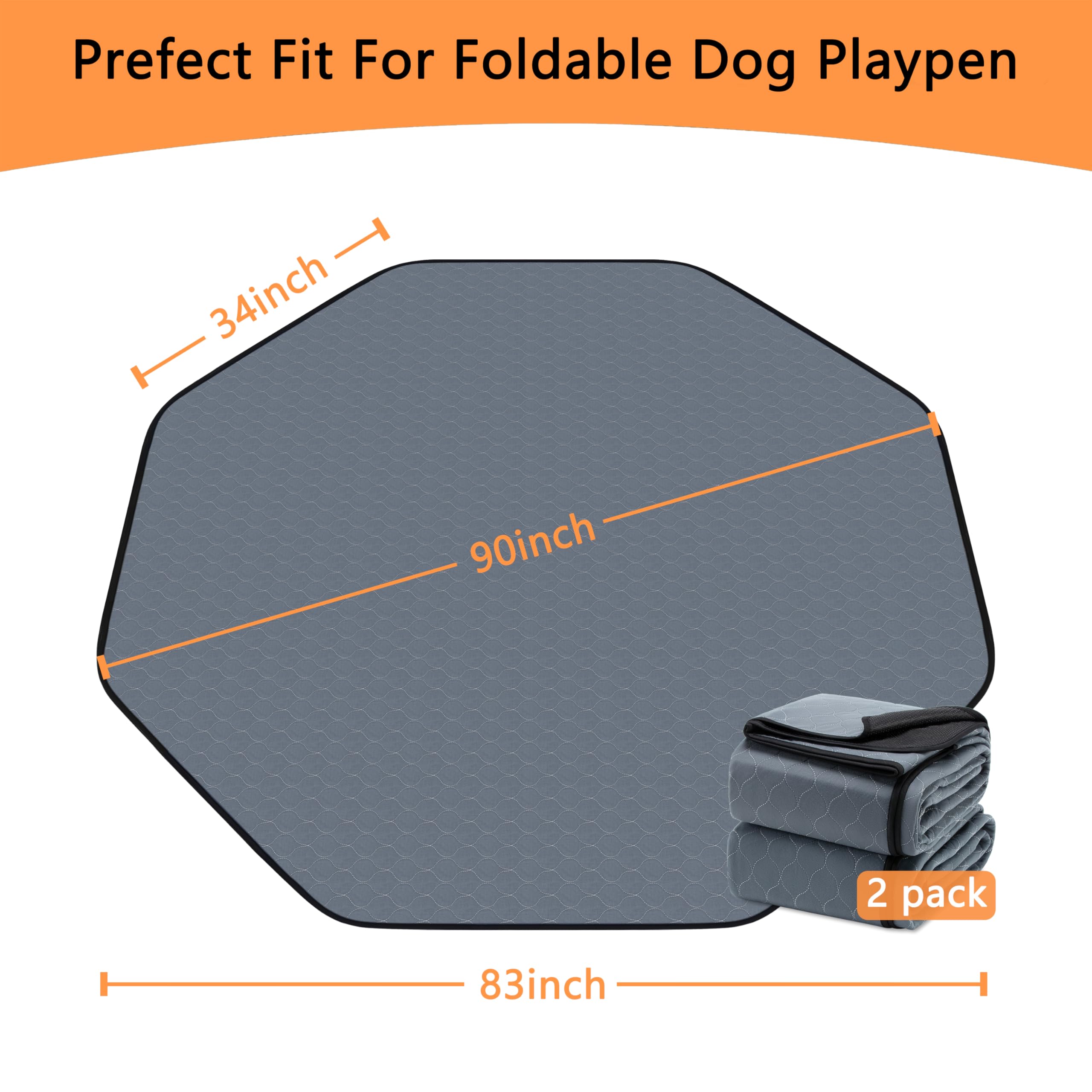 Bunlitent Washable Pee Pads For Dogs, 83'' Diagonal Octagon Puppy Pads, Designed For 24'' Width 8 Panels Dog Playpen, Non-Slip W