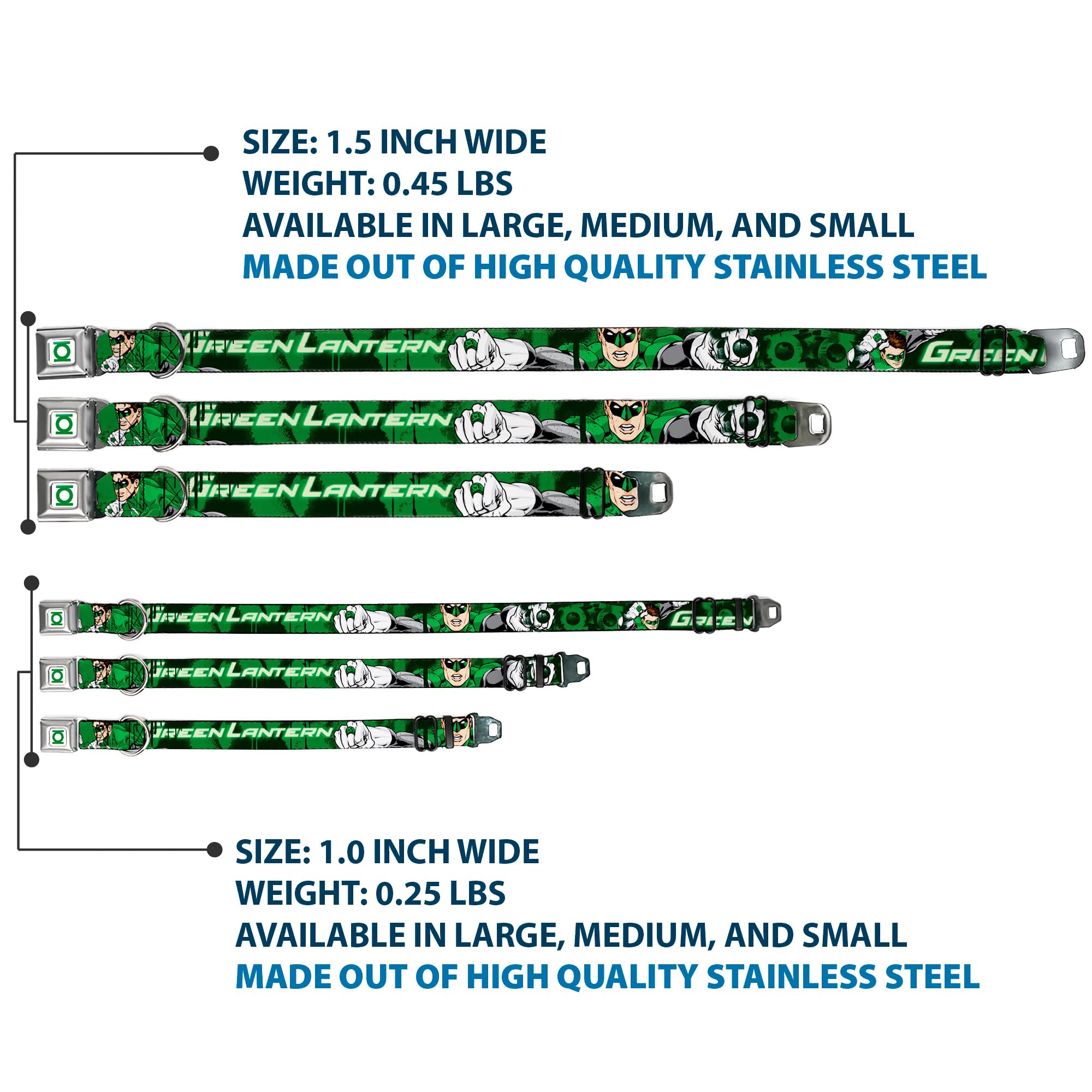 Buckle-Down Seatbelt Buckle Dog Collar - Green Lantern Green Glow W/Text - 1.5' Wide - Fits 18-32' Neck - Large
