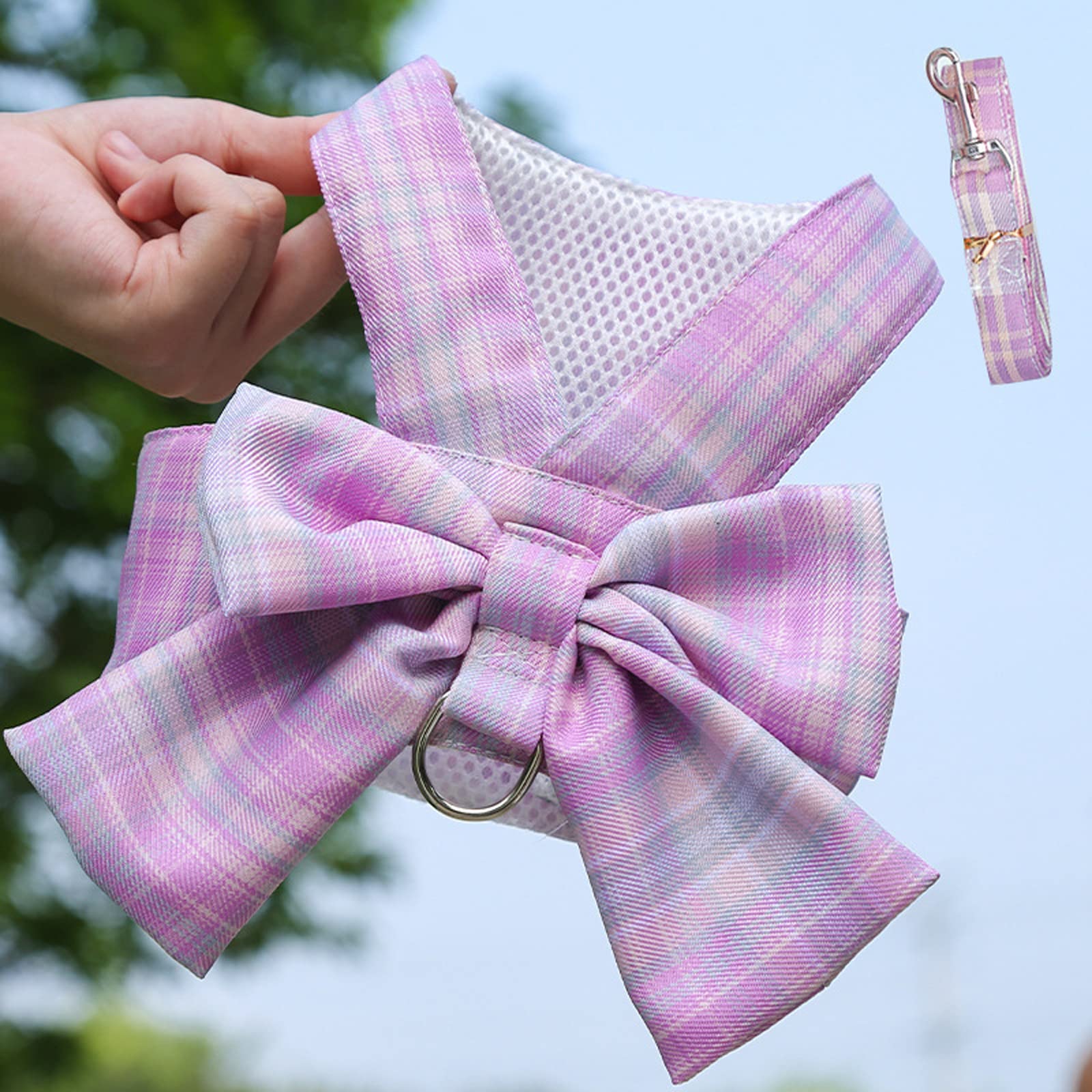 Harness and Leash Set, Cute Bow Tie Plaid Harnesses for Puppy Cat, Adjustable Pet Kitties Vest, Breathable Harness Traction Rope