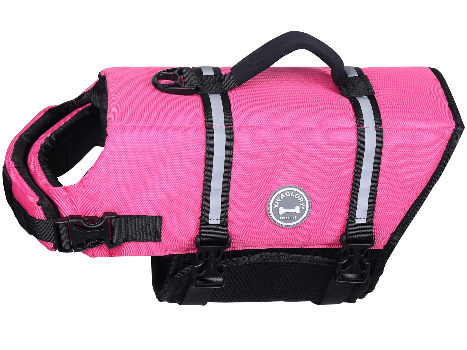 Vivaglory Ripstop Dog Life Vest, Reflective & Adjustable Life Jacket For Dogs With Rescue Handle For Swimming & Boating, Pink, S