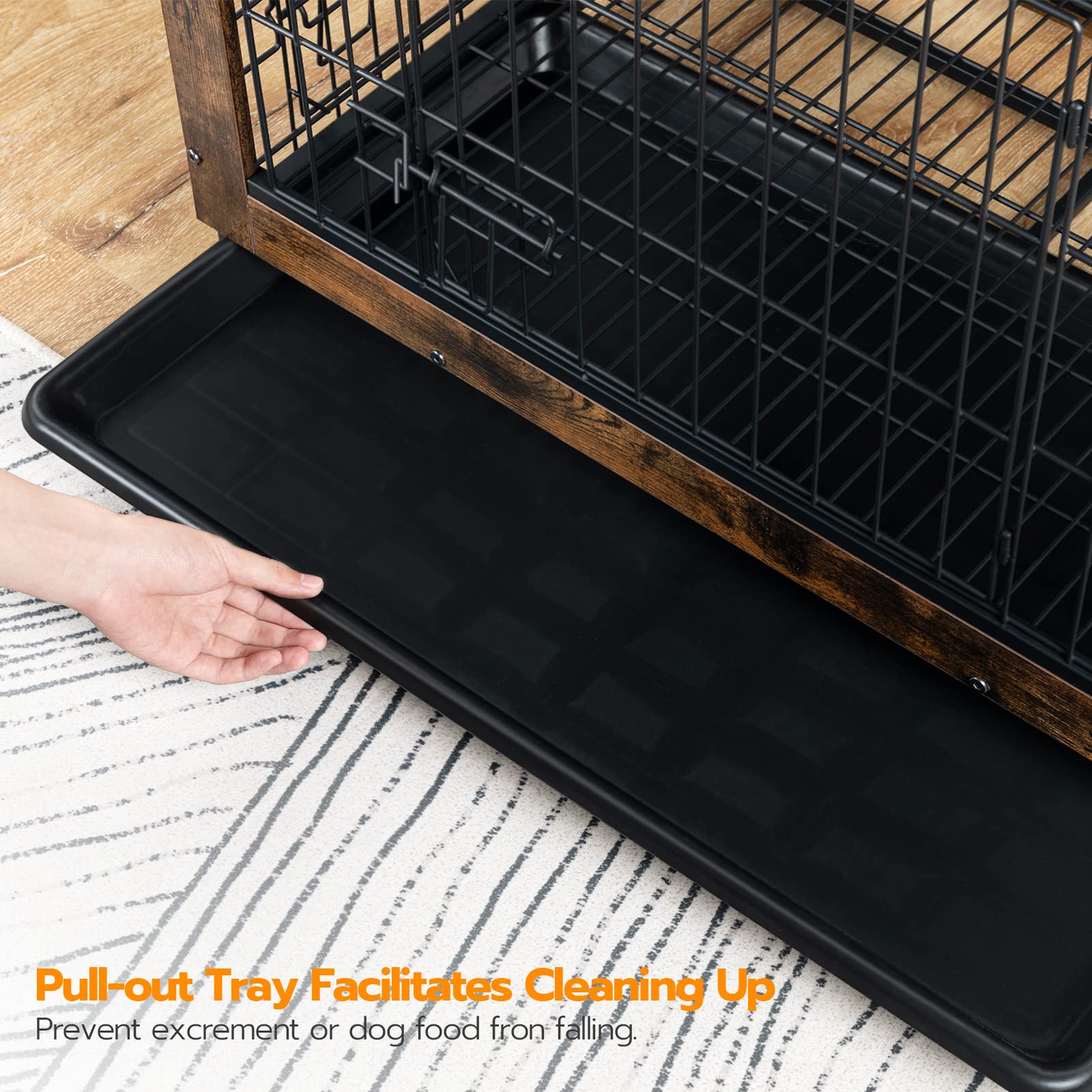 Hoobro Dog Crate Furniture, 32.5'' Medium Dog Kennel Indoor, Wooden Cage With Pull-Out Tray, Double Doors Pet House Side End Tab