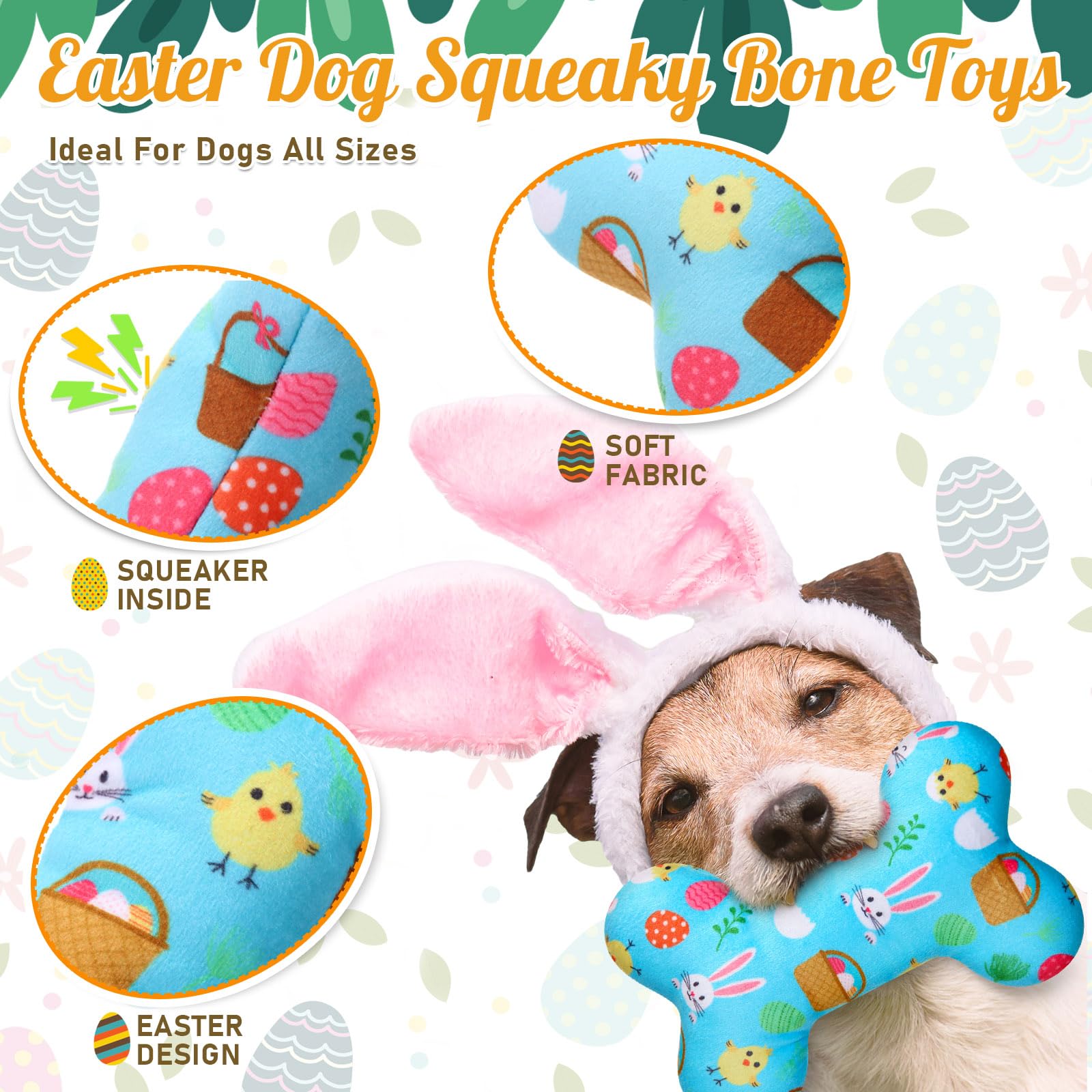 Siltriangle 12 Pack Easter Dog Toys Easter Dog Squeaky Bone Toys Plush Squeaky Dog Toys Durable Cute Interactive Dog Stuffed Che