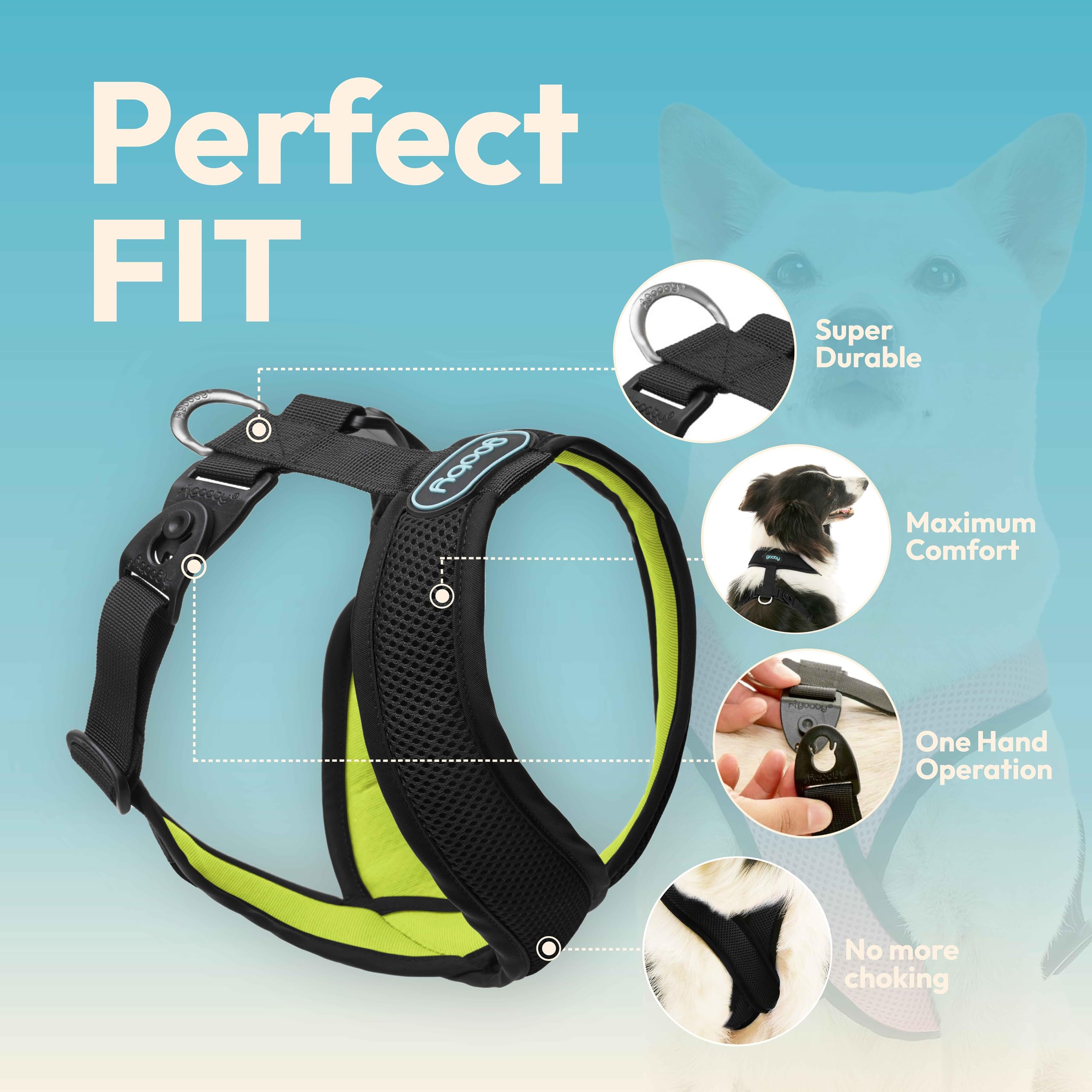 Gooby Comfort X Harness Dual Snap Mesh In Dog Harness - Neon Black, Large