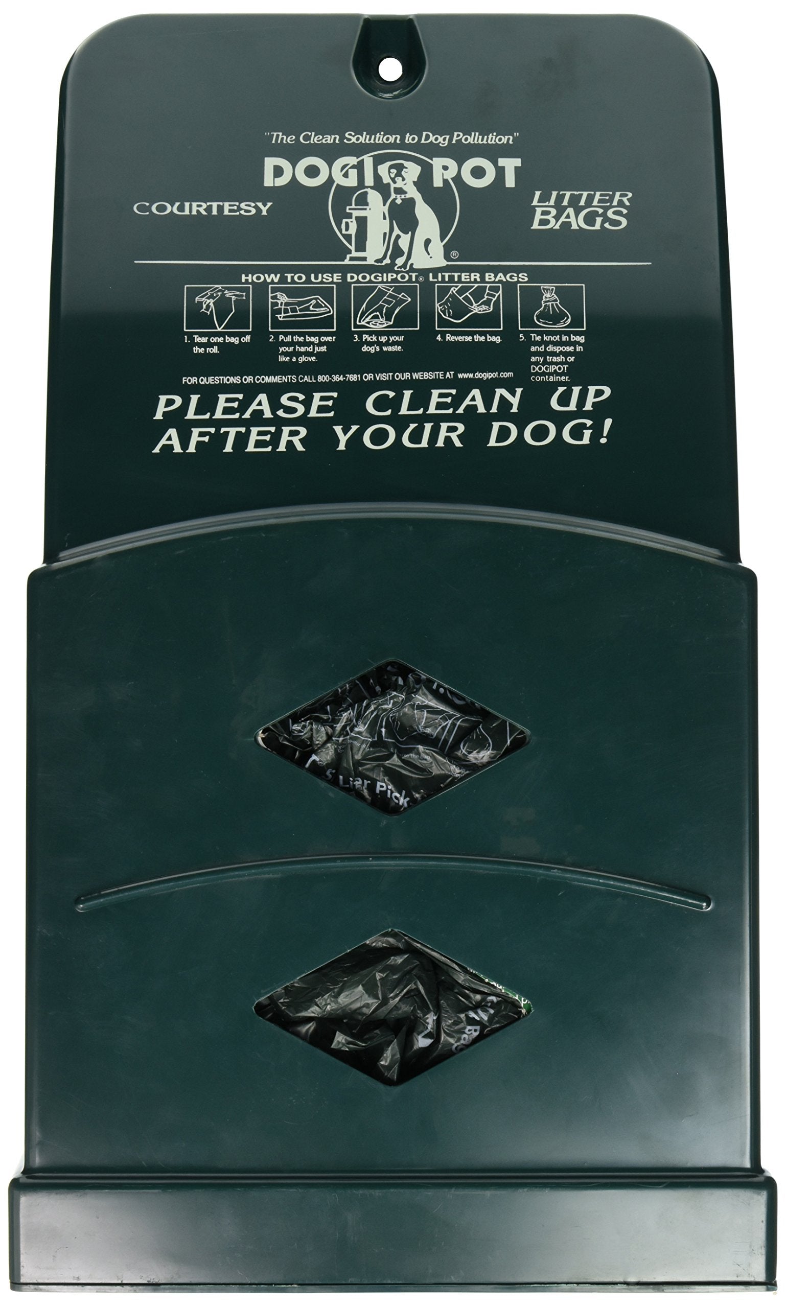 DOGIPOT 1007-2 Junior Bag Dispenser with Litter Bag Rolls, Polyethylene, Forest Green