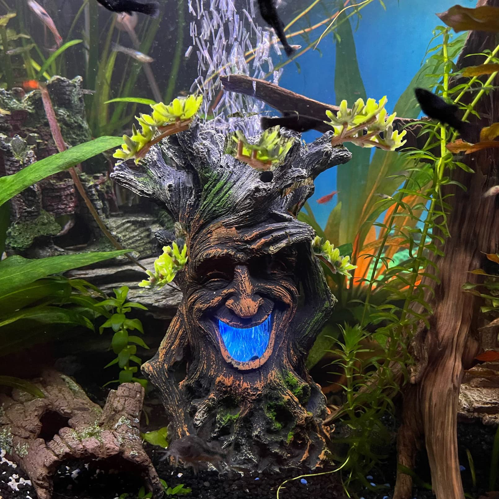 Tfwadmx Fish Tank Tree Trunk Decoration - Resin Hollow Stump Ornament for Betta, Crayfish, Shrimp - 4.1"x3.9"x8.2" with