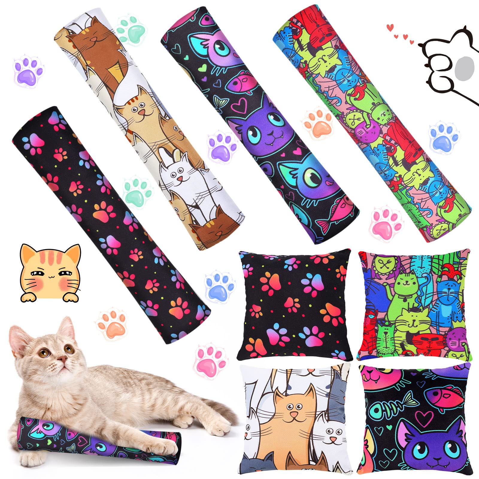 Hungdao 8 Pieces Catnip Kicker Toys Cat Kick Sticks Interactive Pillow Toys For Indoor Kitten Pet Chew Supplies, 2 Shapes And 4