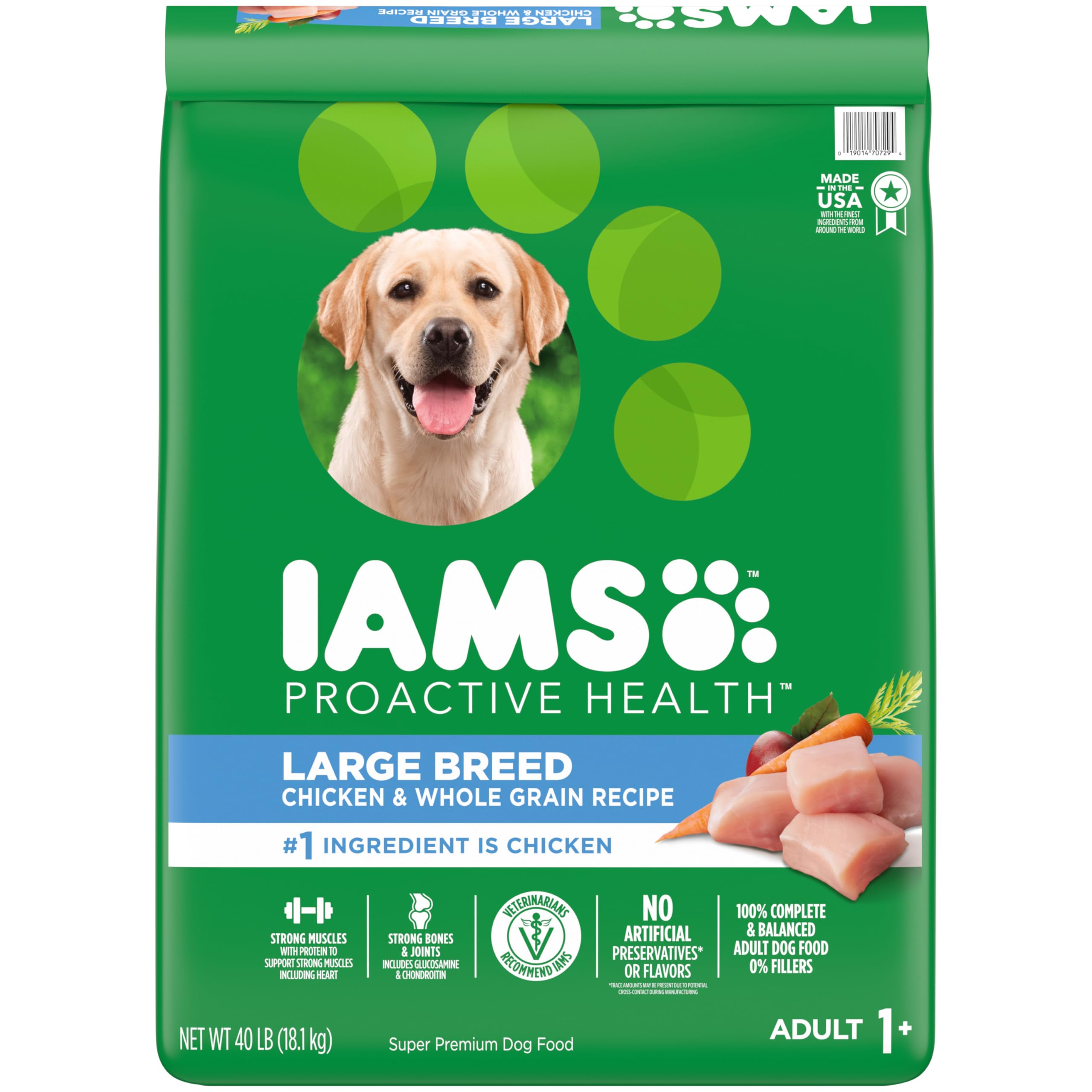 IAMS Adult High Protein Large Breed Dry Dog Food with Real Chicken, 40 lb. Bag