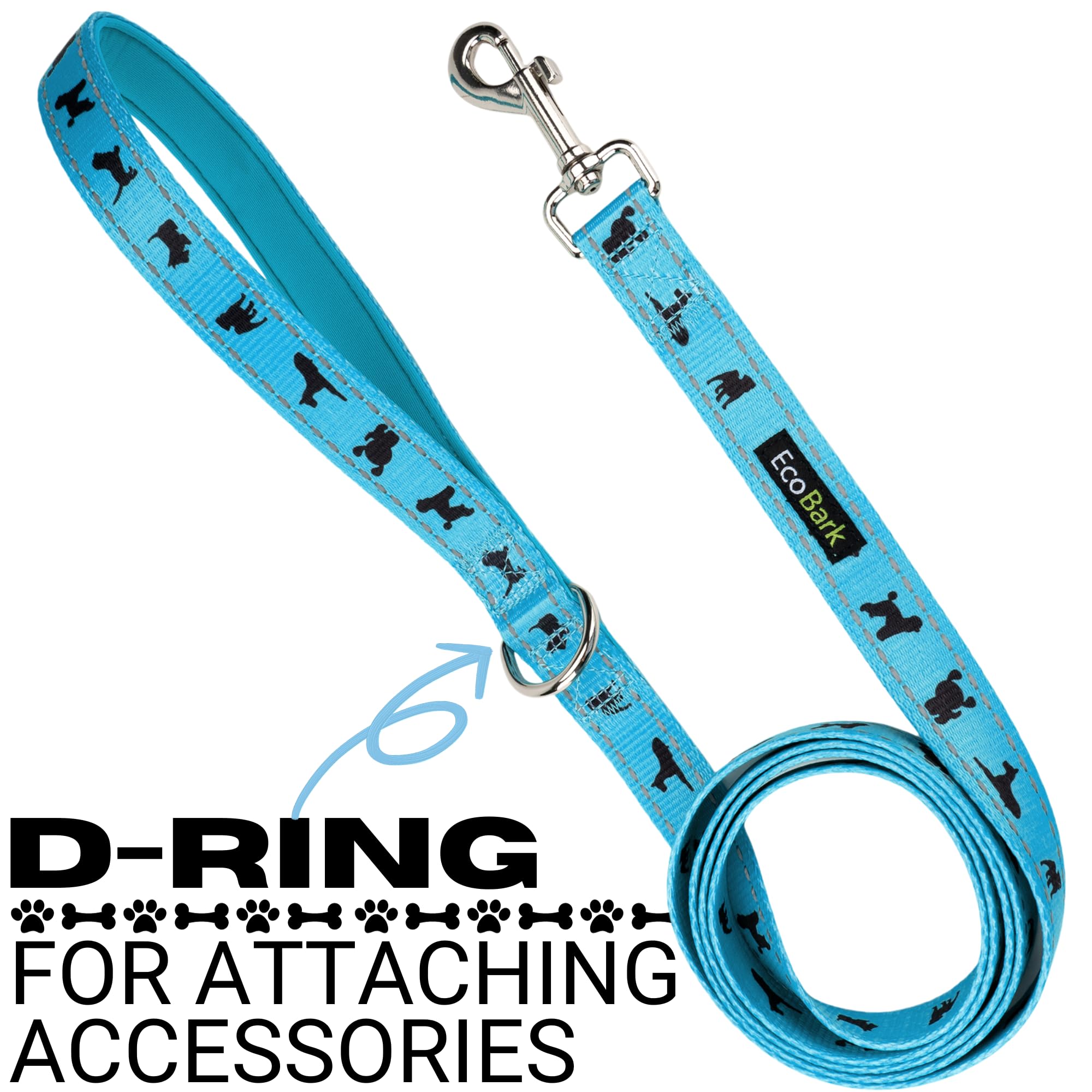 Ecobark Dog Leash - Soft & Reflective Comfort Training Leashes With Padded Handle - Strong Durable Heavy Duty - Training And Pulling For Small, Medium Or Large Dogs (Sky Blue)