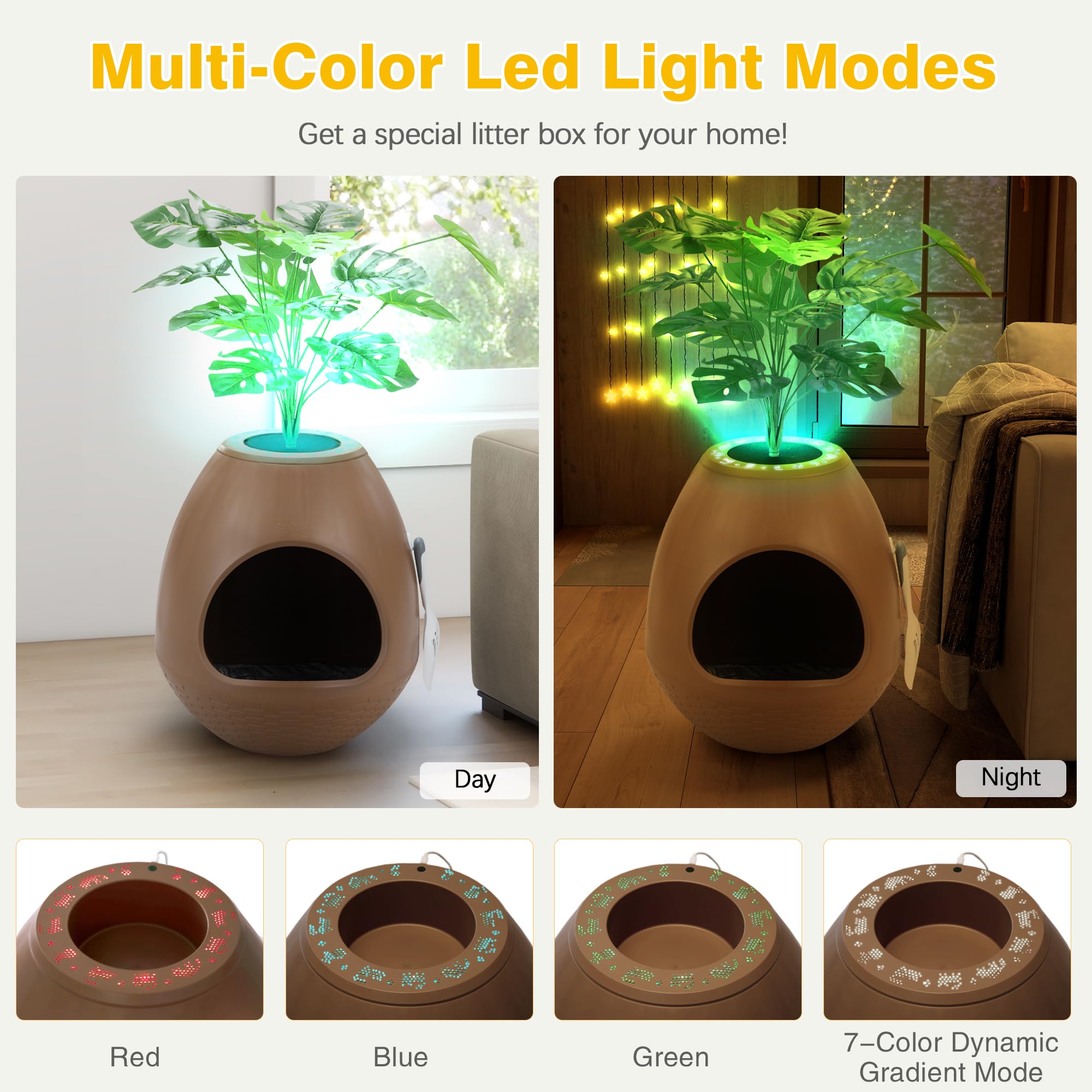 Eggloa6 Cat Litter Box Plant Enclosure - Secret Hidden Litter Box With Odor Removal Technology, Artificial Plants, And Scoop, Pe