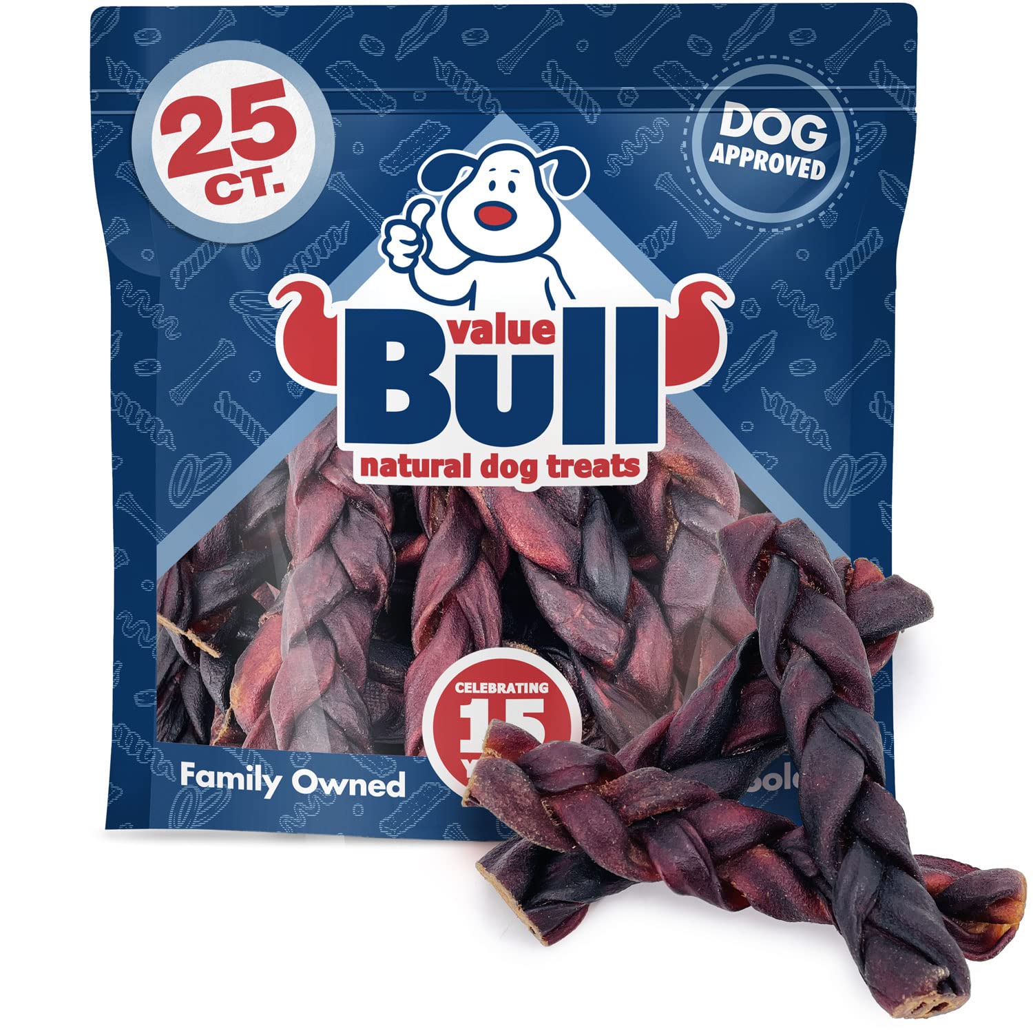 ValueBull USA Collagen Braid Beef Large Dog Chews, Thick 6 Inch 25 Count - Natural Glucosamine & Chondroitin for HIPS, Joints, S