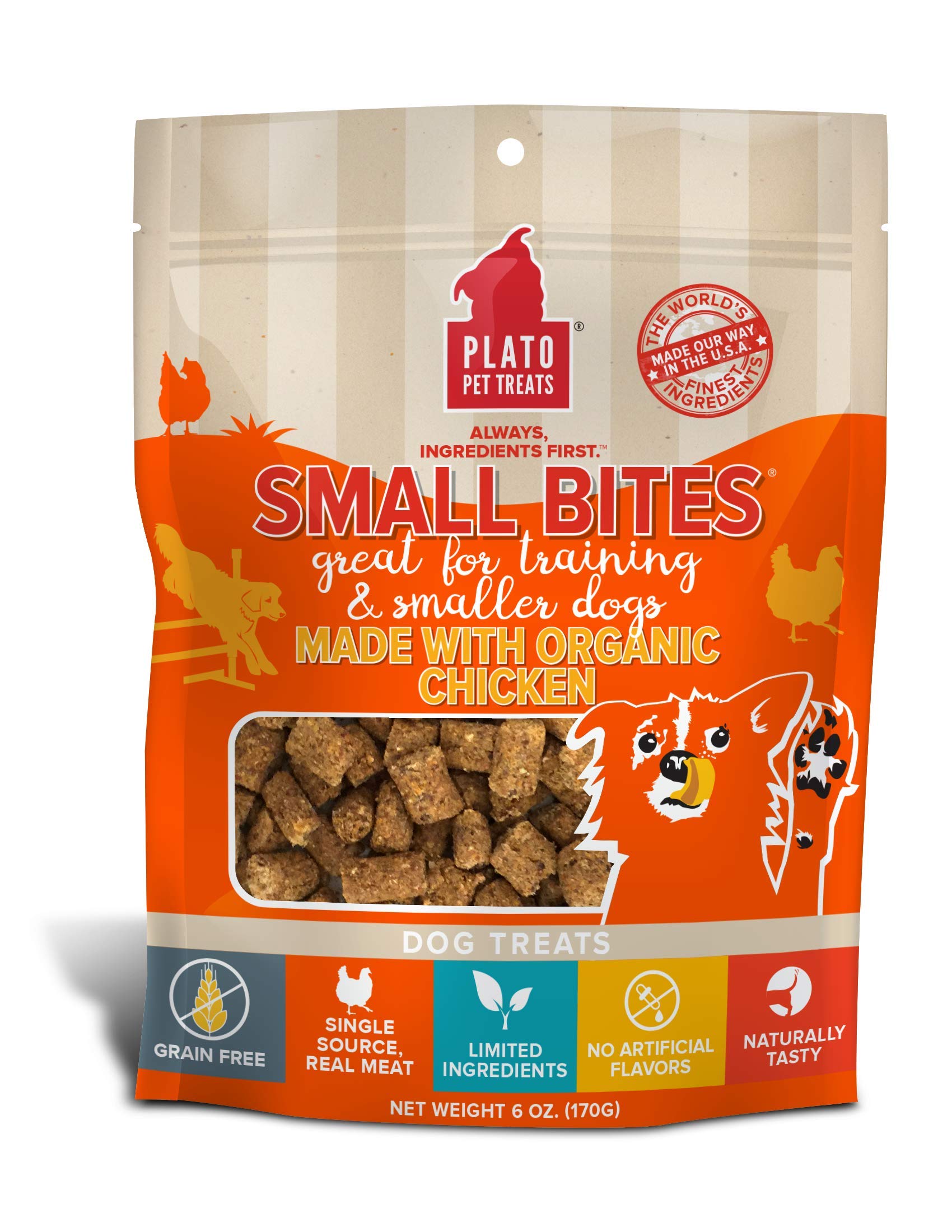 PLATO Small Bites Dog Treats, Natural Bite Sized Real Meat & Chicken Flavor, Grain Free & High in Protein, Air Dried Authentic I