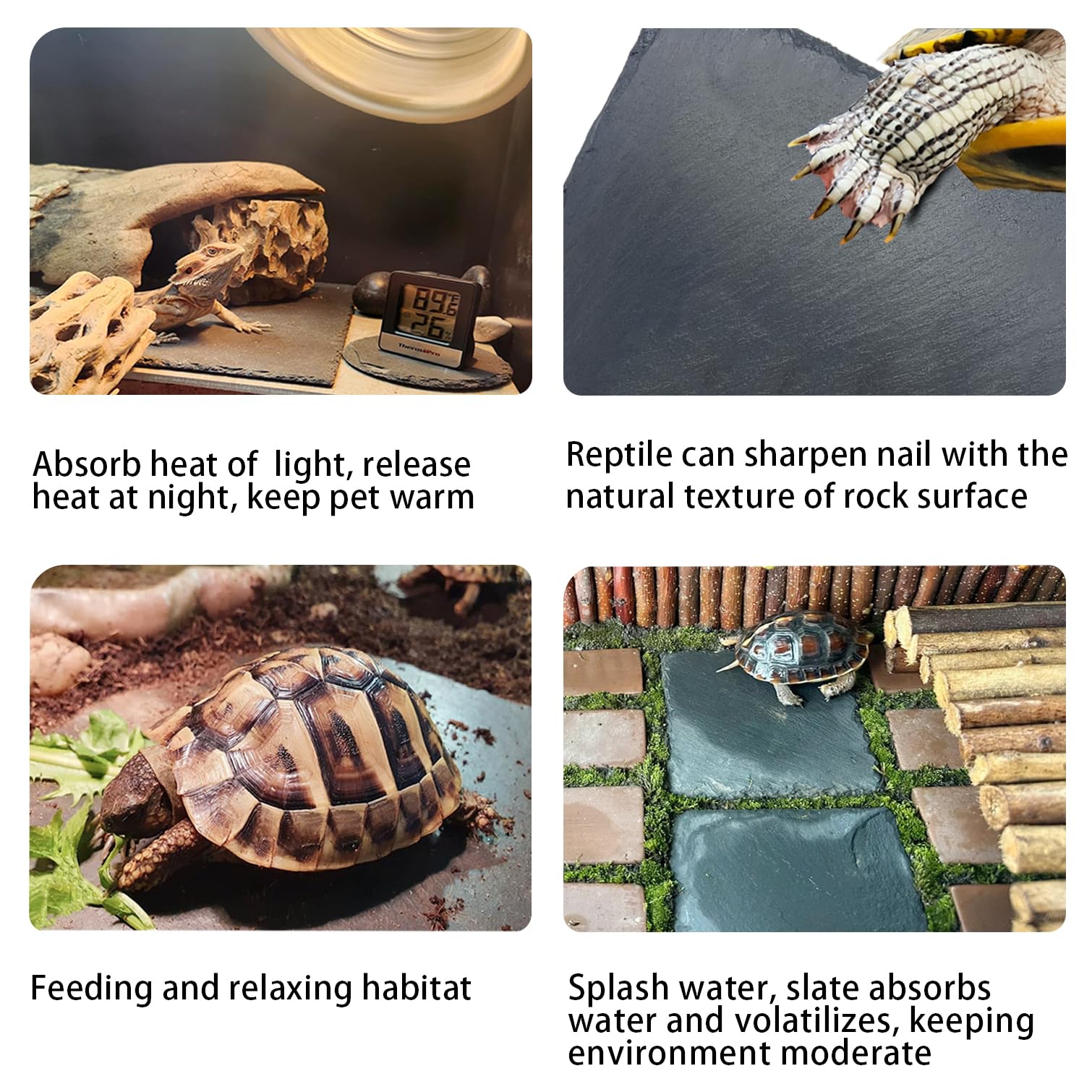 Inoscind 2 Pack Reptile Basking Platform 11.8    7.9'' + 4'', Reptile Slate, Basking Rock, Slate Tiles Rocks For Reptiles,Terrar