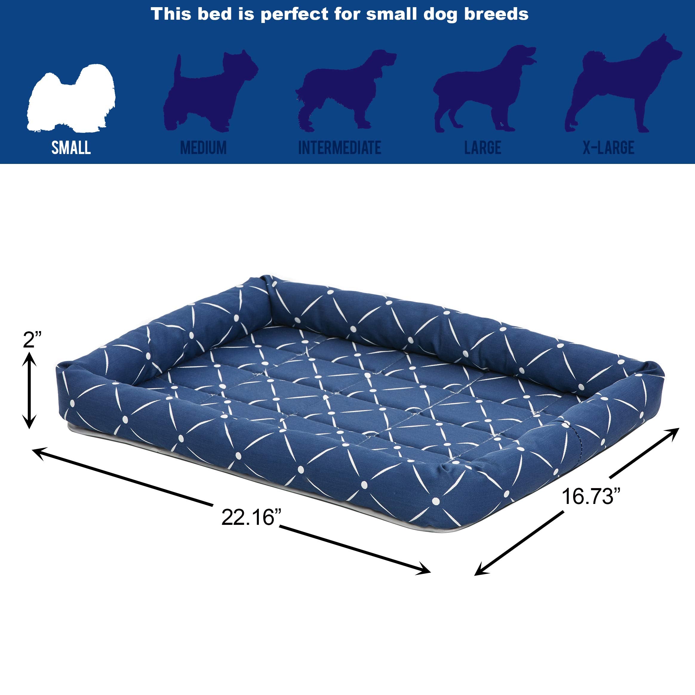 Midwest Homes For Pets 40224-Bld Quiet Time Couture Ashton Bolster Pet Bed, Small Dog/24, Blue & White Diamond Pattern, 22.2' L X 16.7' W X 2.0' Th