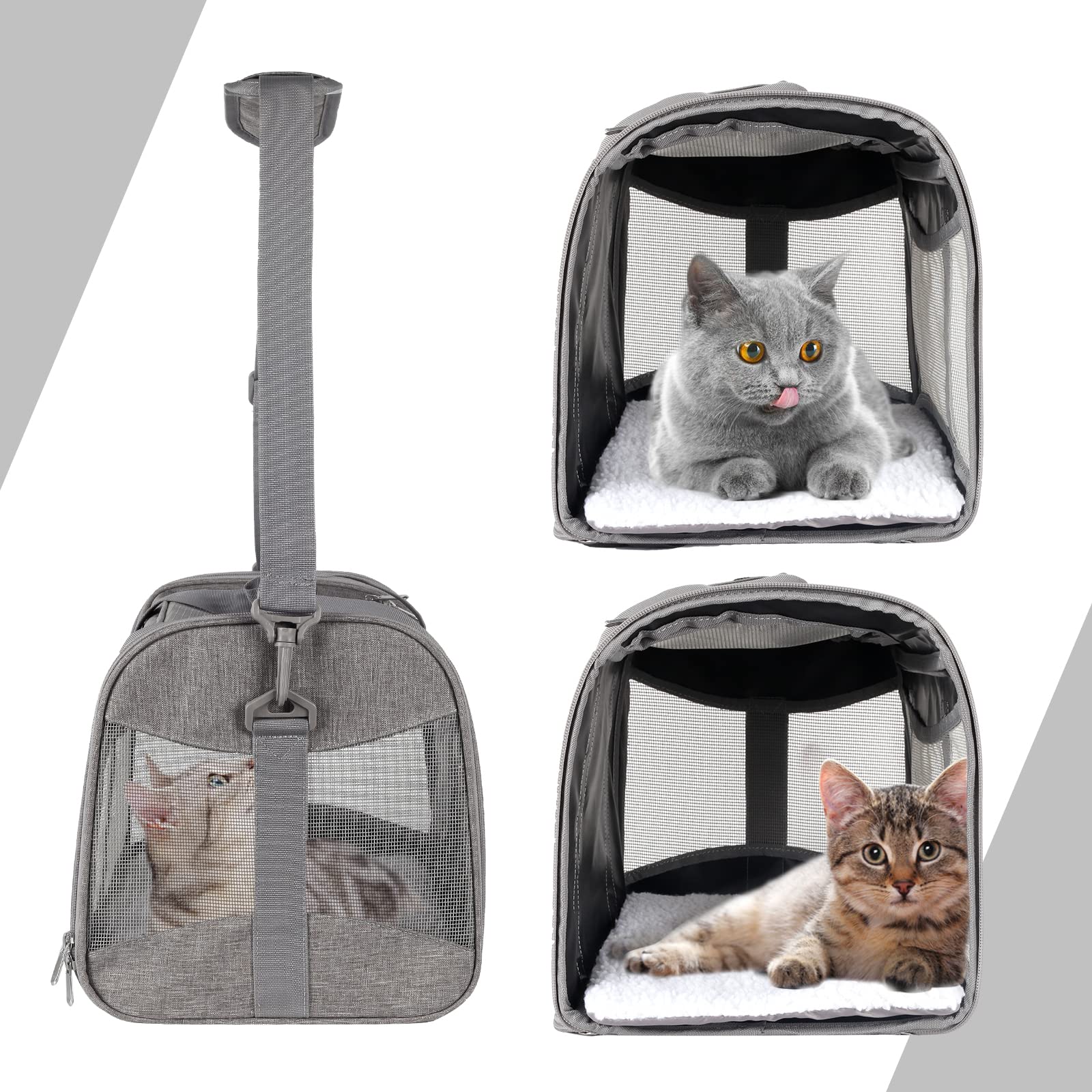 Cat Carrying Case - Pet Carrier Airline Approved, Protable And Breathable Pet Travel Carrier Removable Fleece Pad, Collapsible Cat Carrier Dog Carrier For Medium Cats Small Cats Dogs (X-Large, Grey)