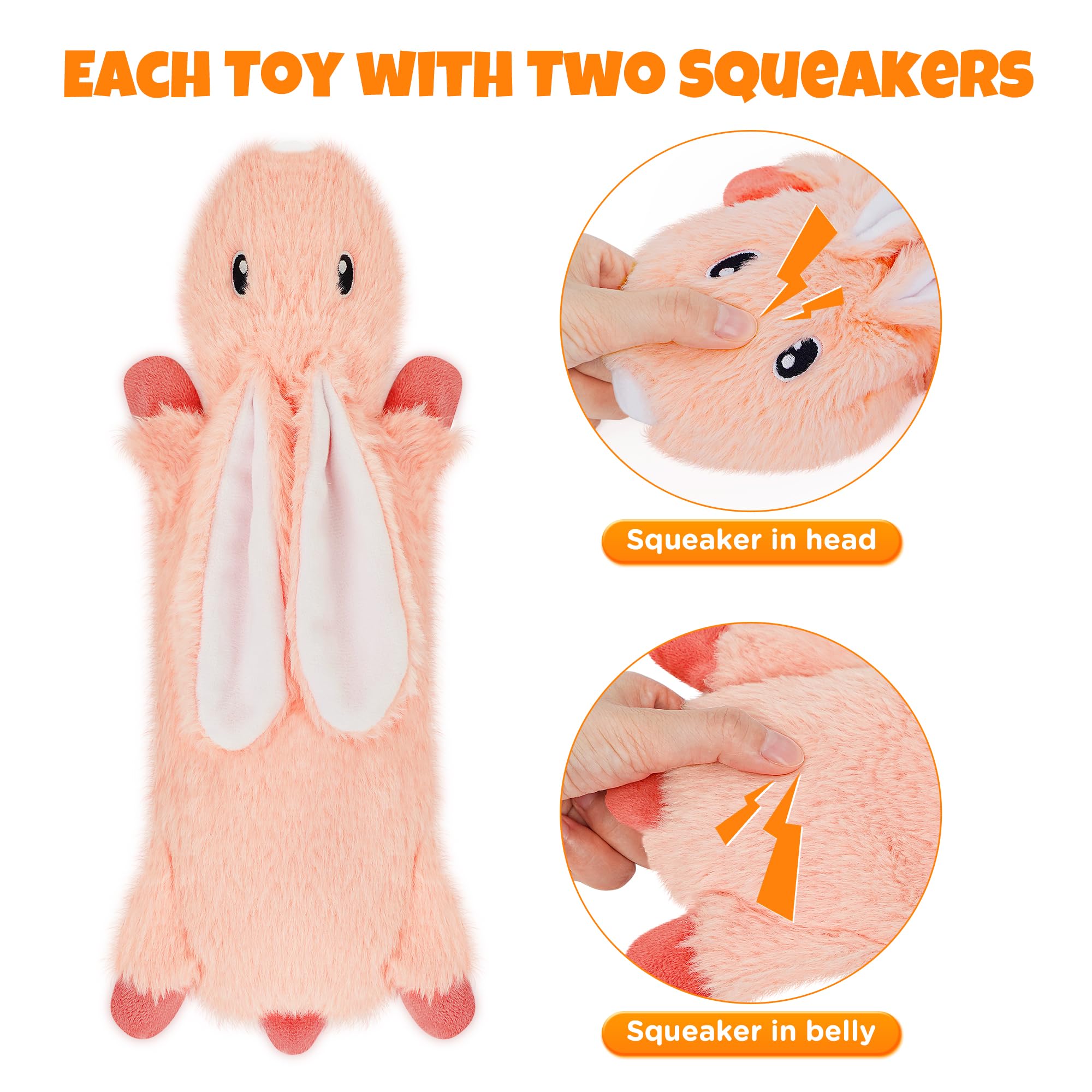 No Stuffing Dog Squeak Toys, Flat Soft Plush Dogs Chew Toy For Small Medium Large Breed Chewer Durable Cute Fun Squeaky Interact