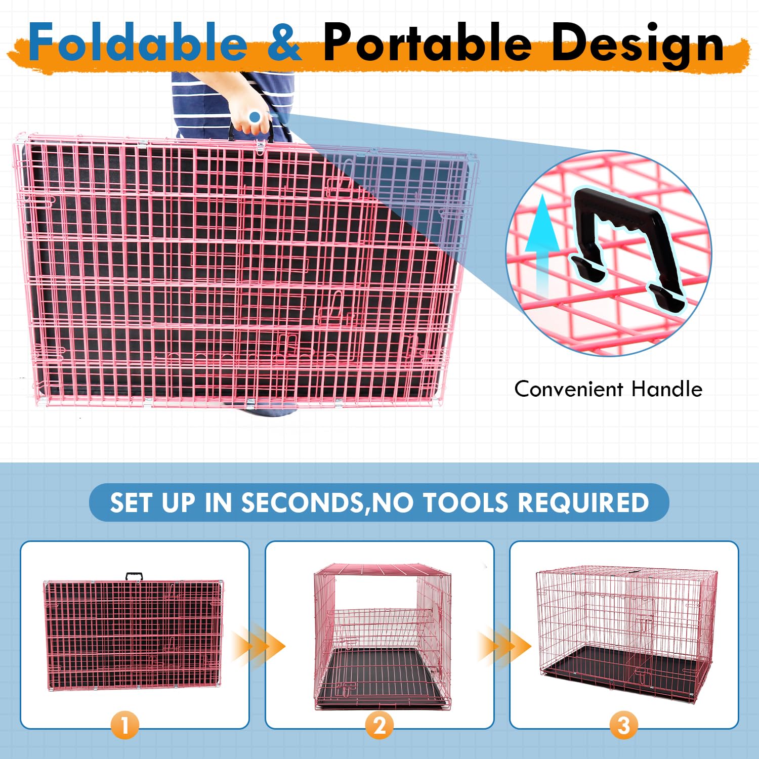 Paylesshere Large Dog Crate Kennel For Medium Large Dogs Metal Dog Cage Double-Door Folding Travel Indoor Outdoor Puppy Playpen