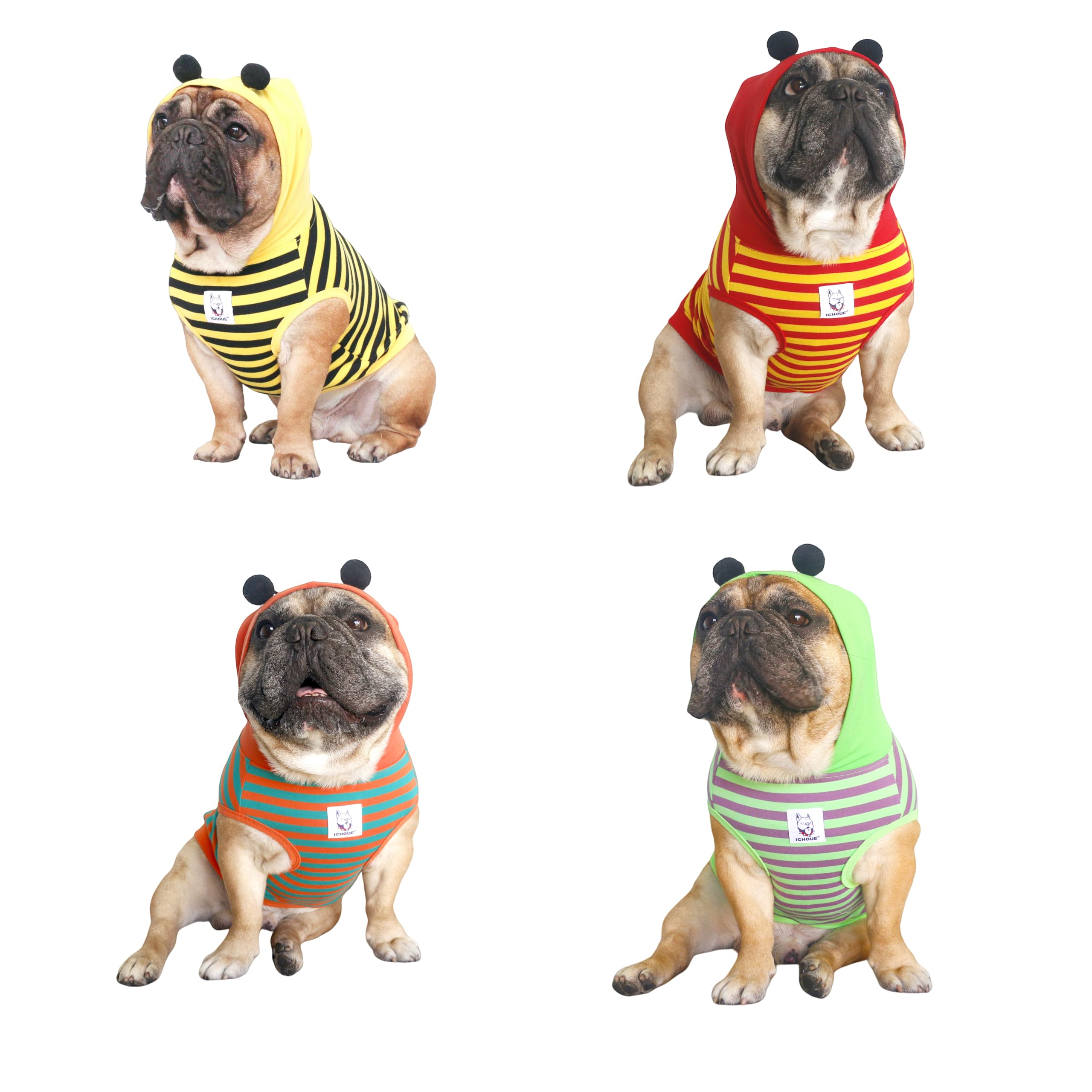 Ichoue I Am A French Bulldog Bee Honeybee Bumblebee Halloween Costumes Hoodies Sleeveless Clothes Outfits Cosplay Shirts For Small Dogs Frenchie Pug English Boston Puppy - Black And Yellow, Medium