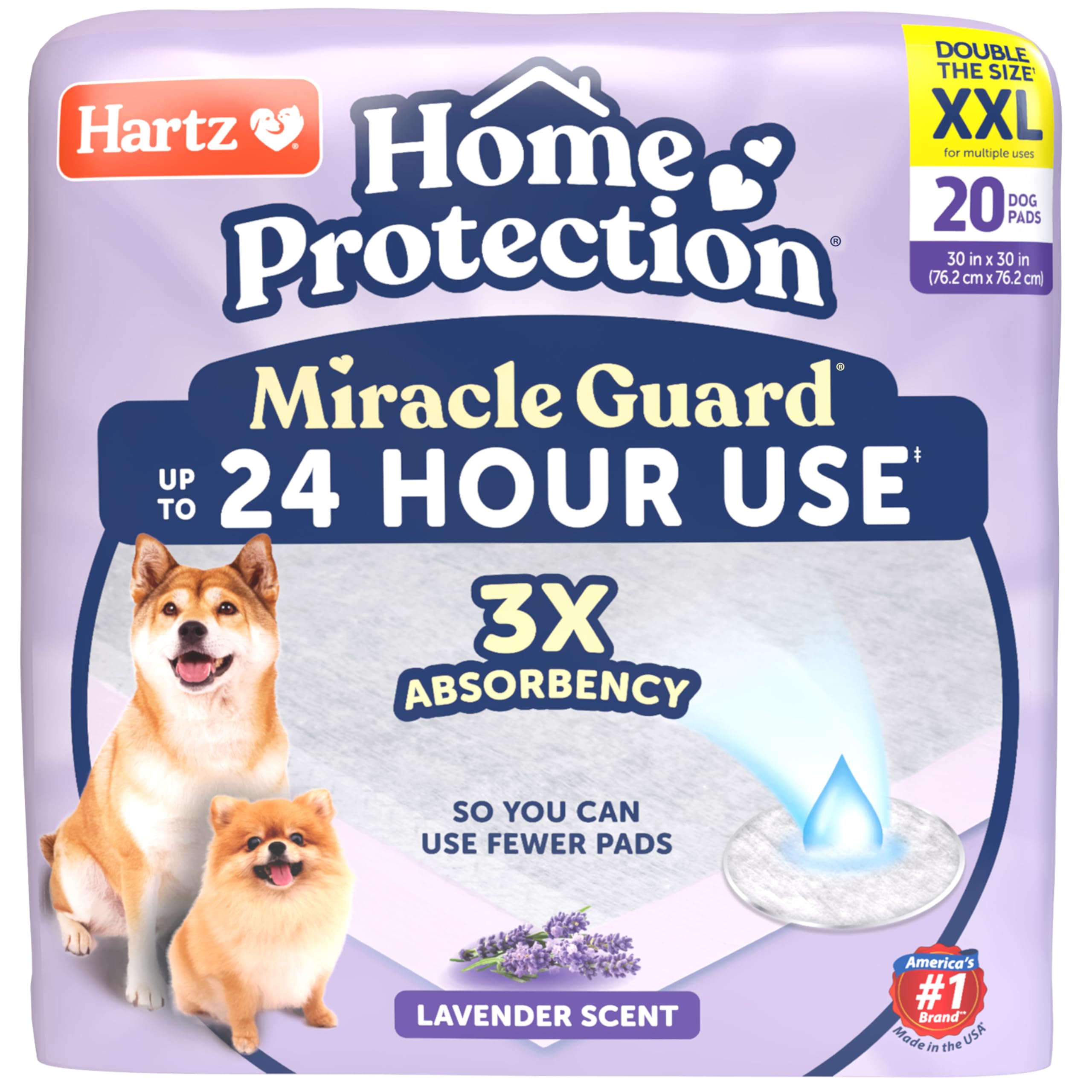 New! Hartz Home Protection Miracle Guard Lavender Scented Dog Pads, XXL Size 20 Count, 24 Hour Use, Wont Leak and Odor Eliminat