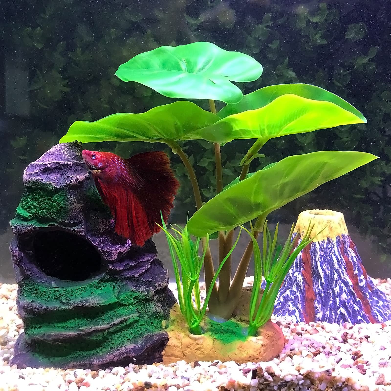 Coospider Betta Fish Leaf Pad Hammock Aquarium Decoration Cichlid Fish Tank Resin Rock Mountain Cave Ornaments Fish Bowl Decorat