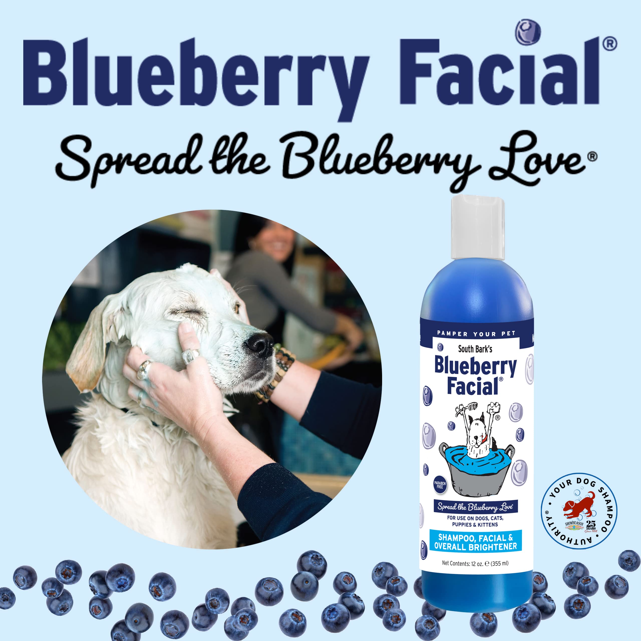 South Bark'S Blueberry Facial Pet Shampoo 12 Oz. For Dogs & Cats | Pack Of 12 | Brightener & Tear Stain Remover - Lasting Odor E