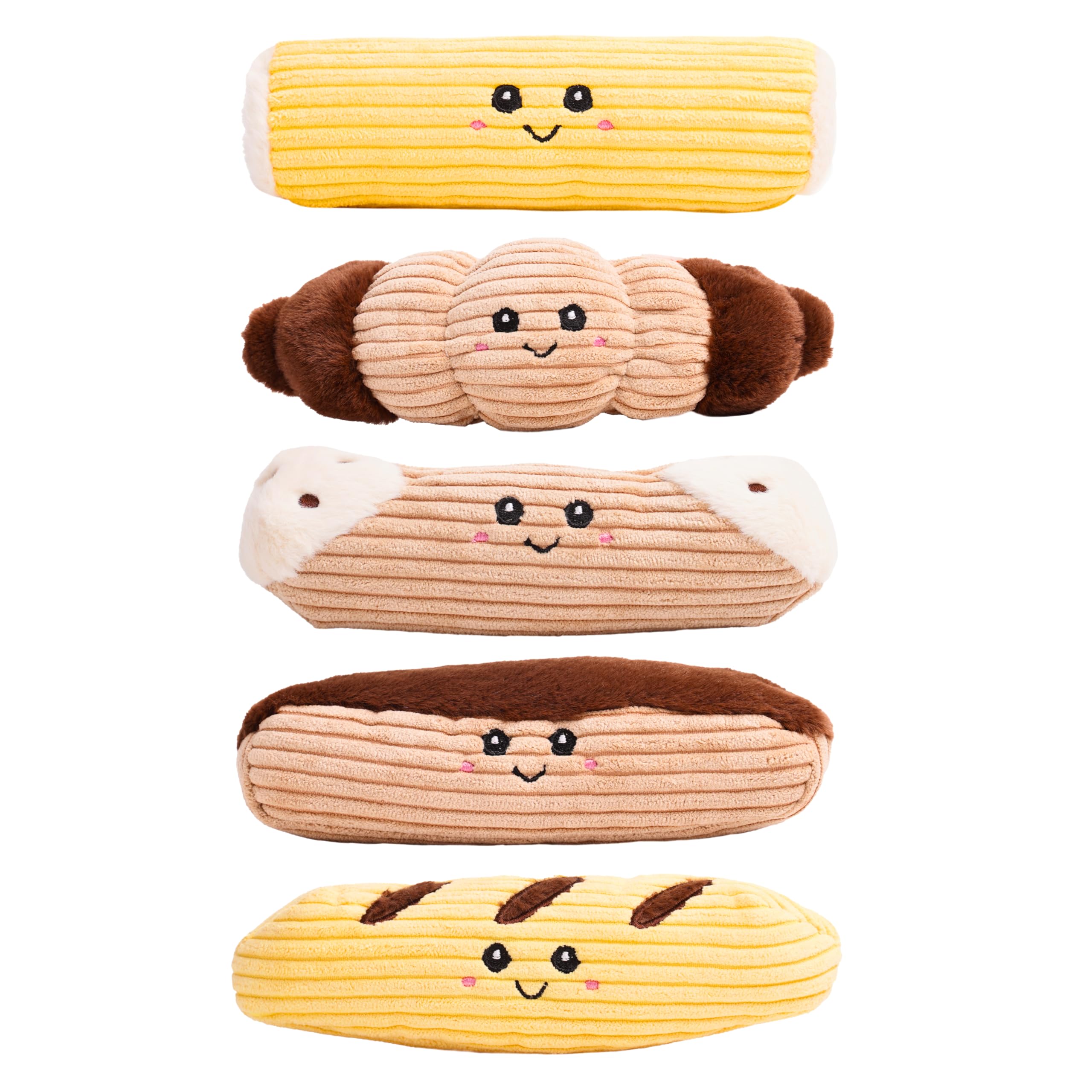 Puffy Crew Squeaky Dog Plush Toy, Bakery Bite_Stick Collection, 8'', For Small And Medium Dogs (5 In 1, Small)