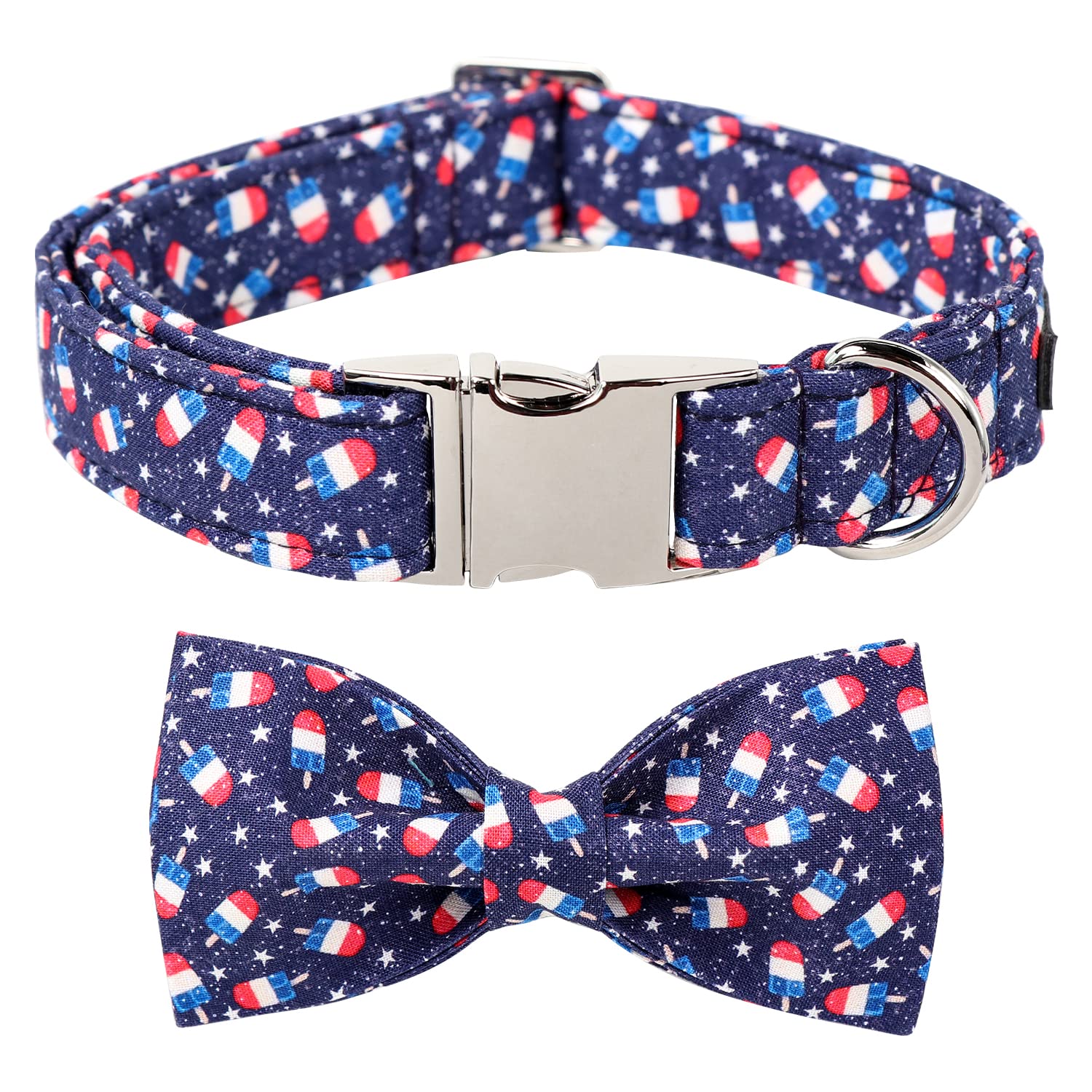 Maca Bates American Flag 4Th Of July Dog Collar With Bow Tie For Dogs Bowtie 4 Of 7 Summer Blue Adjustable Durable Patriotic Col
