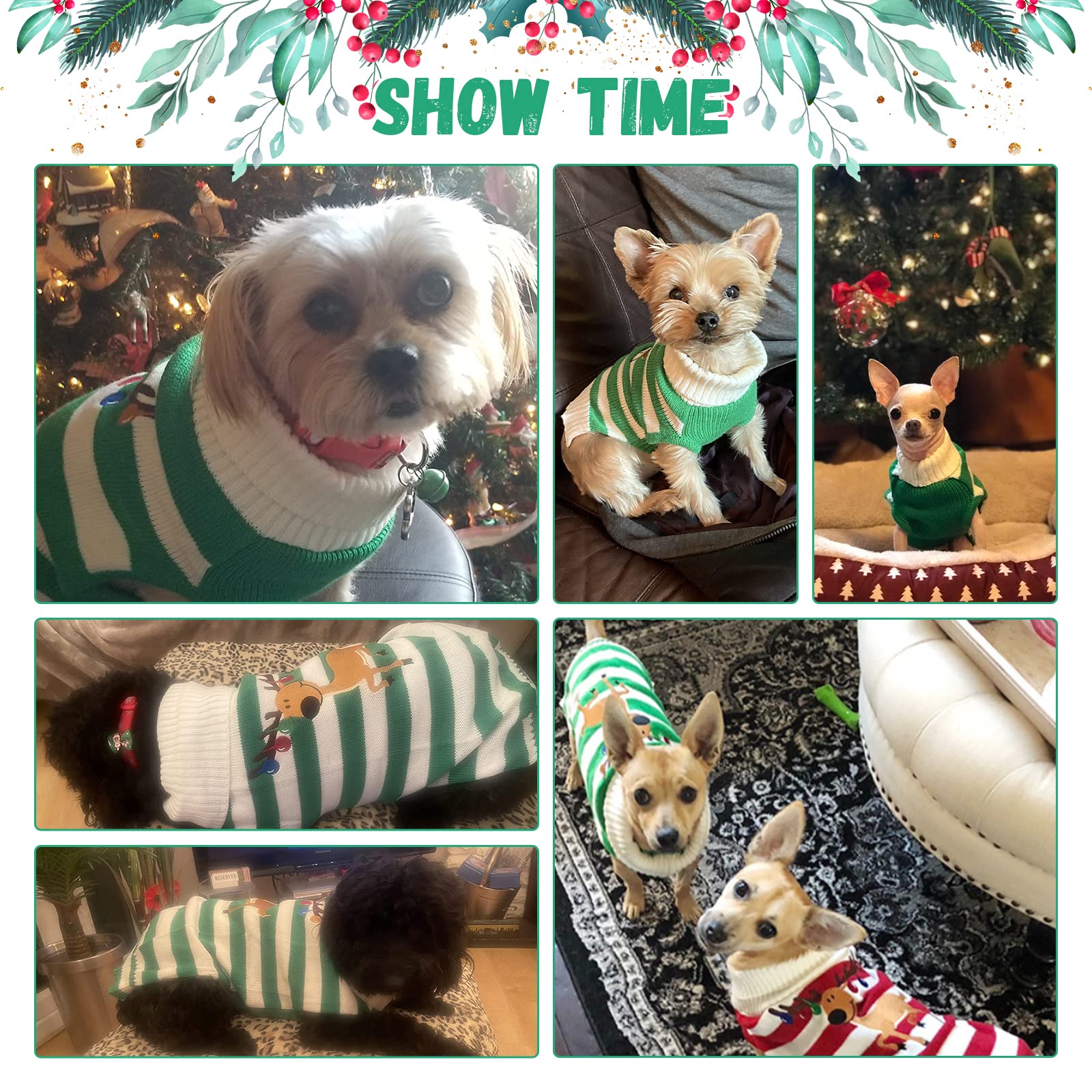 Doggyzstyle Christmas Dog Sweaters Xmas Pet Outfits Striped Elk Costume Holiday Clothes Gifts Puppy Cat Knitted Jumpers (Xl,Gree