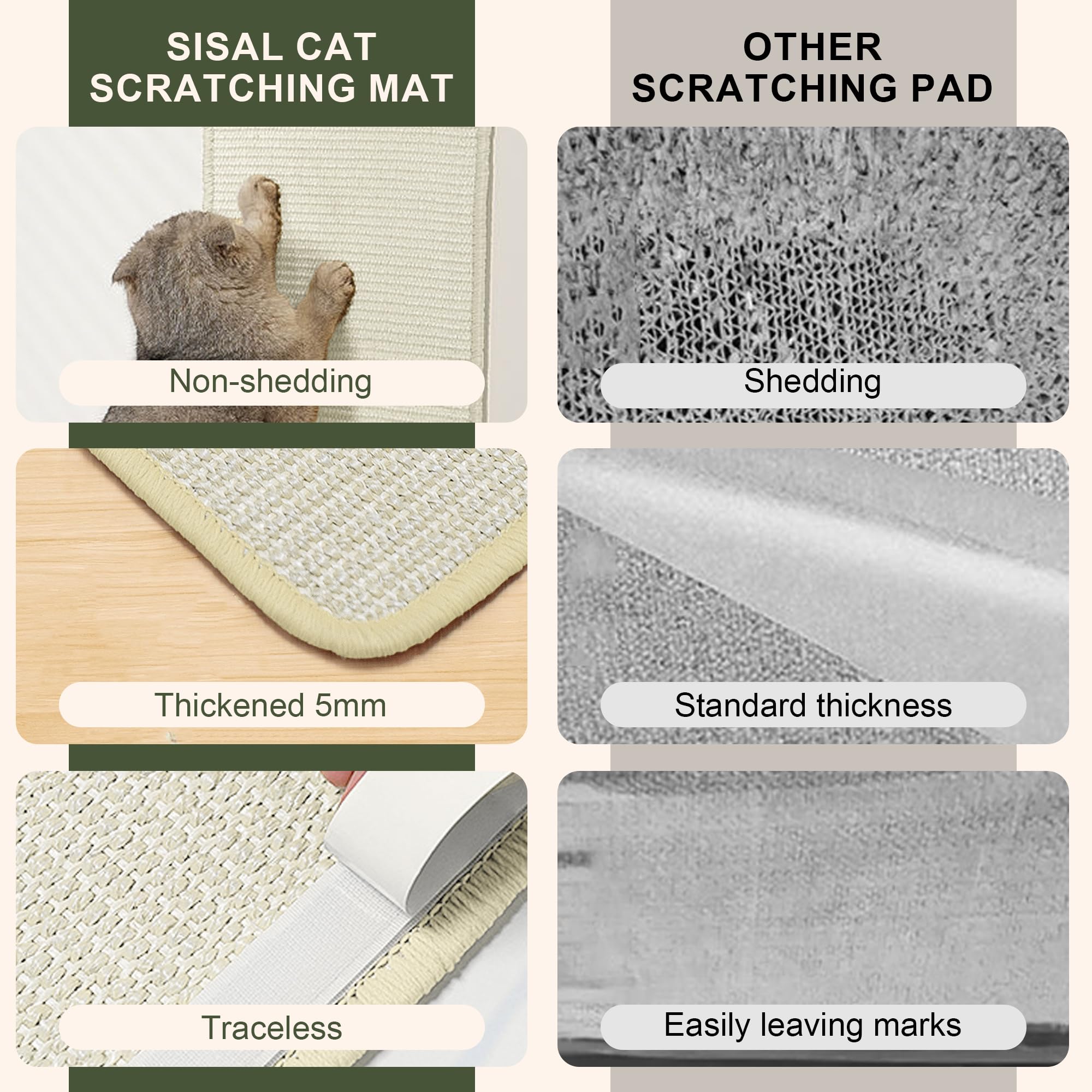 Sisal Cat Scratching Mat, 2 Packs Natural Fabric 23.6'' X 15.8'' Scratching Pad With Cute Playing Toy And Spiral Nails, Wall Scr