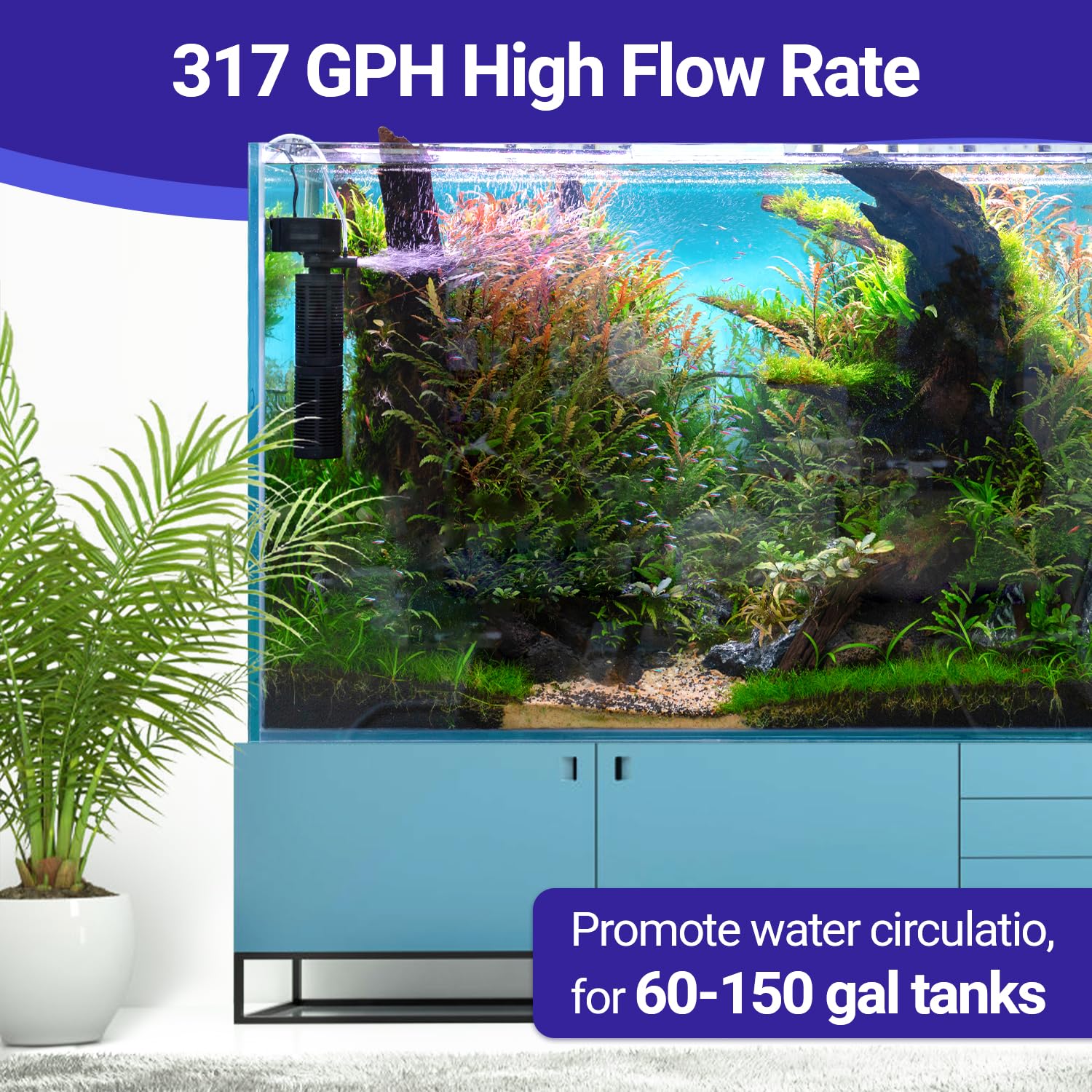 Yaubay 25W Aquarium Internal Filter For 75-150 Gallon Tanks, Power Biochemical Sponge Fish Turtle Tank Filter With Aeration Syst
