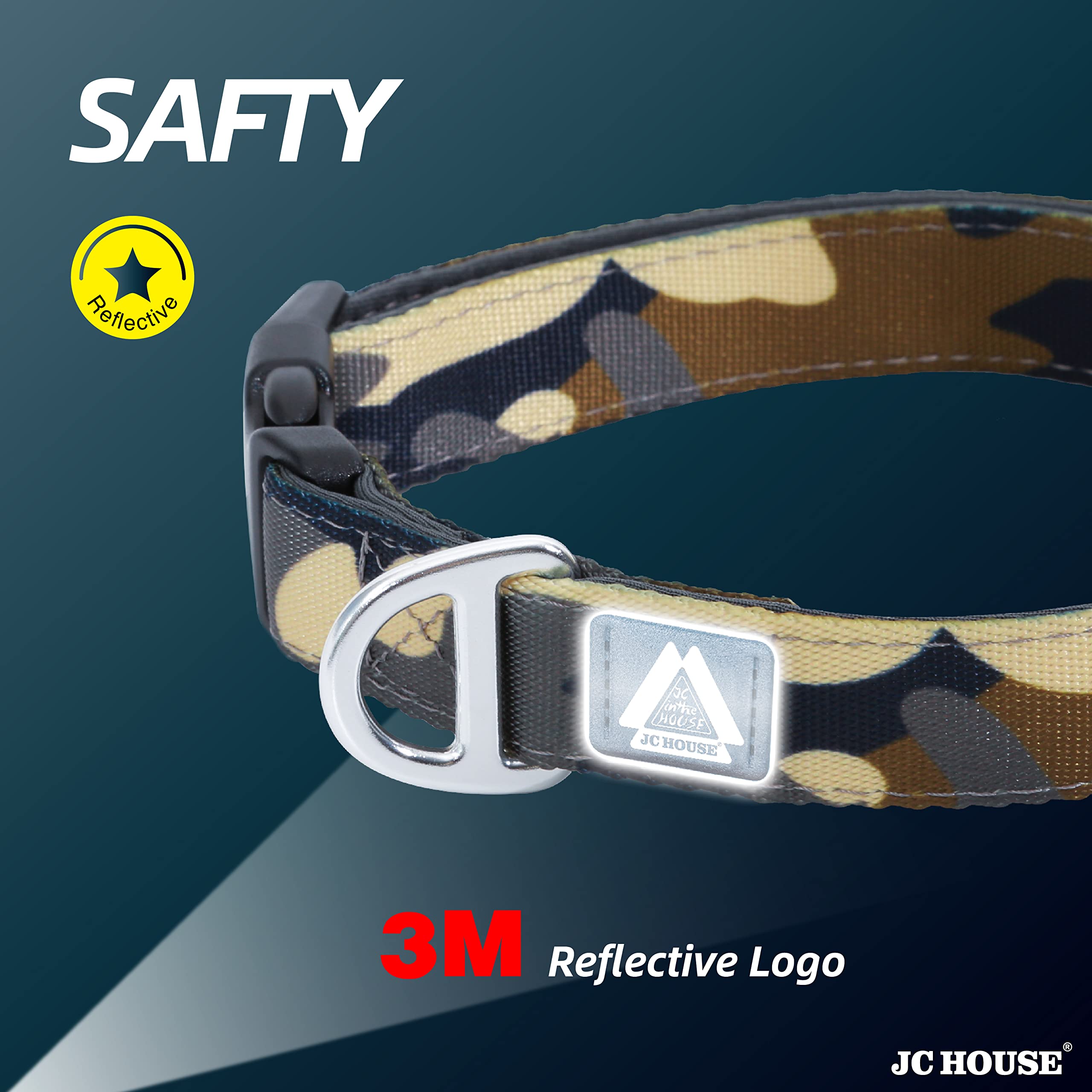 Jc House Soft Padded Dog Collar, Neck 9-14, Adjustable Heavy Duty Collar With 3M Reflective Logo For Small Dogs, Camo Green, S