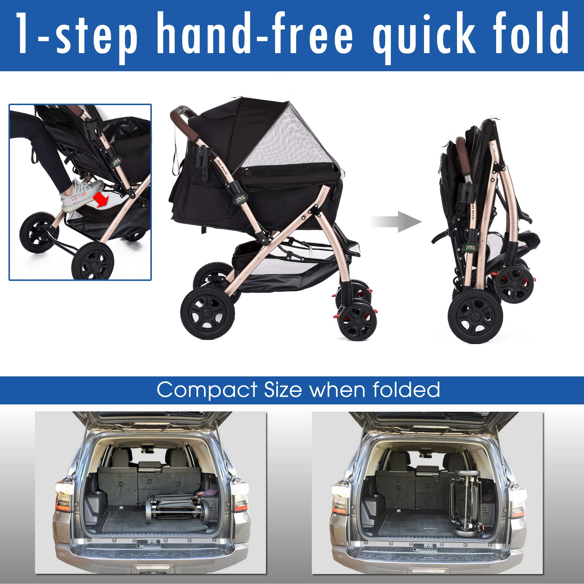Hpz-Pr America Hpz Pet Rover Premium Heavy Duty Dogcat Stroller Travel Carriage Compartmentzipperless Entrypump-Free Rubber Tire
