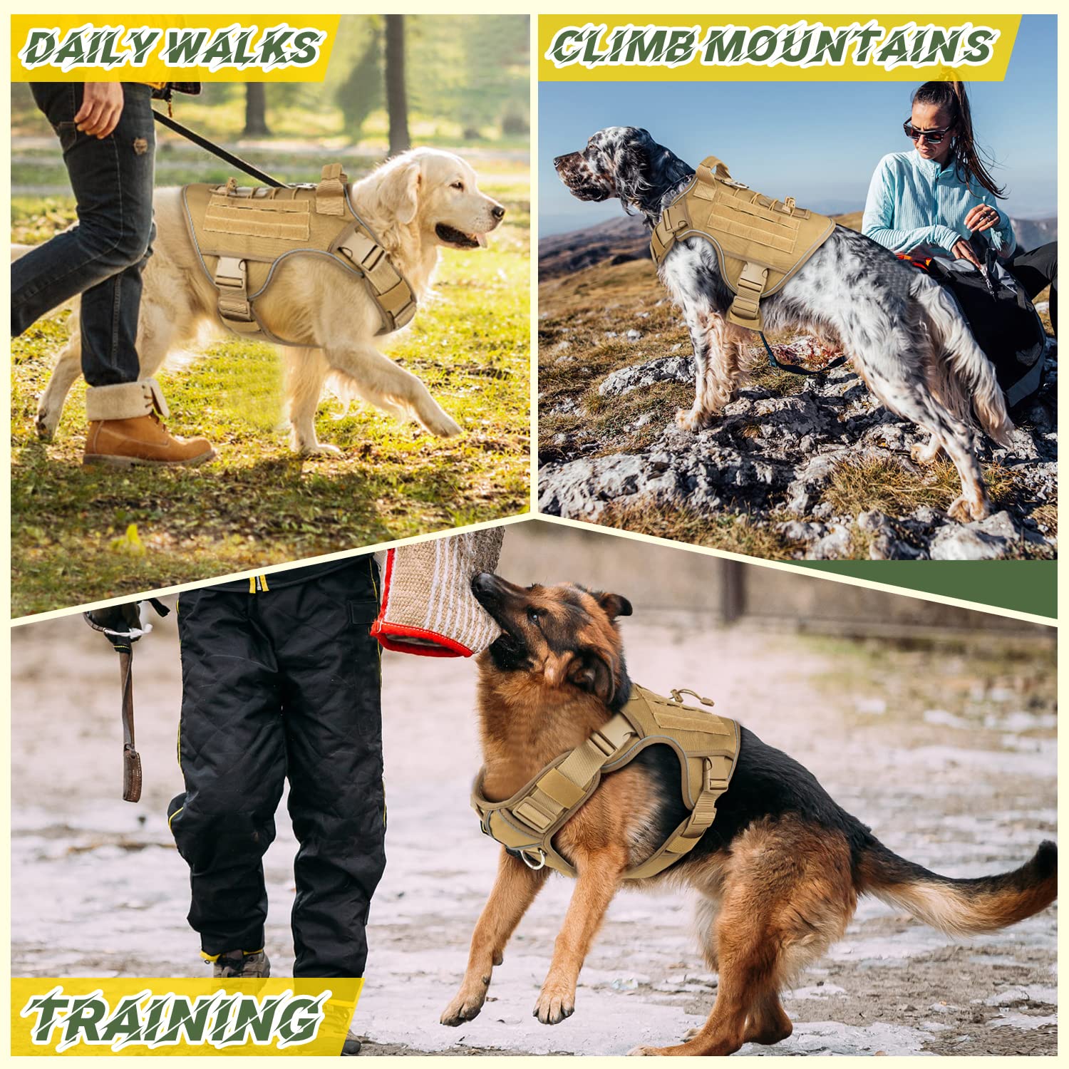 Tactical Dog Harness Vest with Handle Tactical Dog Harness for Large Dogs No Pull Adjustable Pet Harness Reflective K9 Military