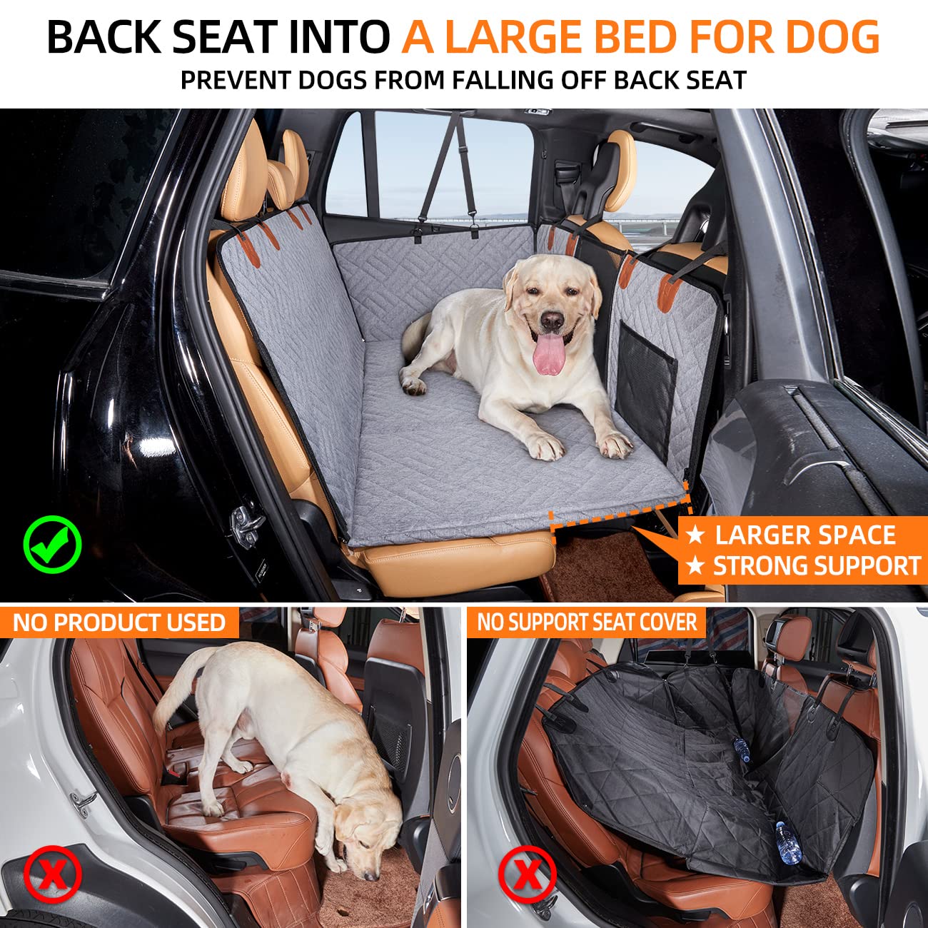 YJGF Dog Back Seat Extender, Grey Oxford Cloth Seat Cover for Full Size Truck, Model YJGF-2, Dog Hammock for F150/RAM1500/Silverado