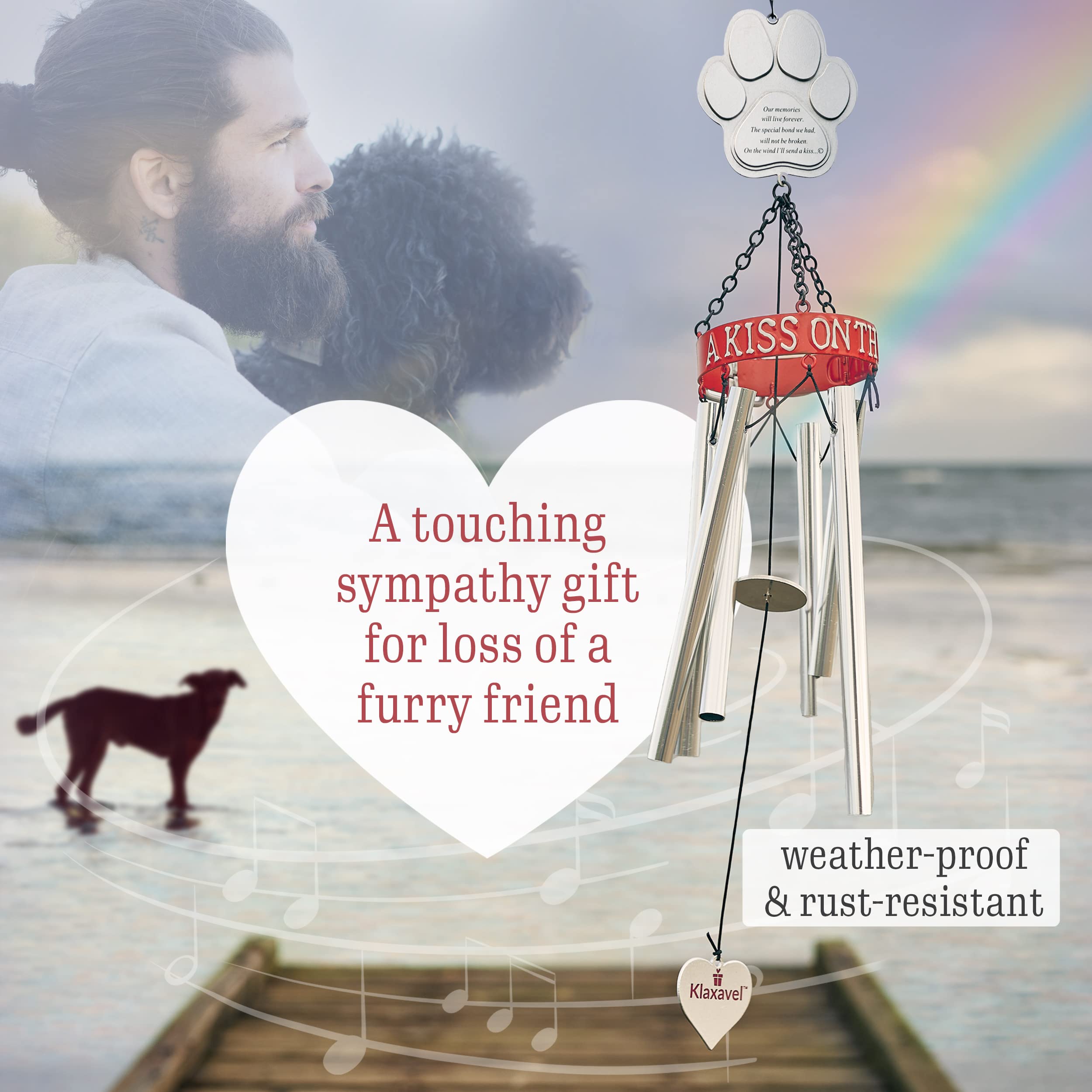 Klaxavel Pet Memorial Gifts, 19' Red Collar Wind Chimes, Dog Memorial Gifts, Pet Loss Gifts, Loss Of Pet Sympathy Gift, Pet Remembrance Gift