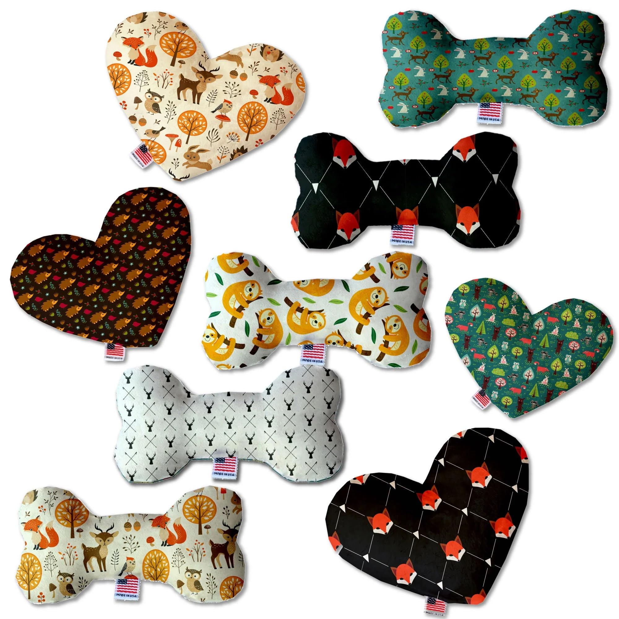 Pet and Dog Plush Heart or Bone Toy, "Forest Friends Group" (Available in different sizes, and 7 different pattern options!) Fox & Friends 6" Heart