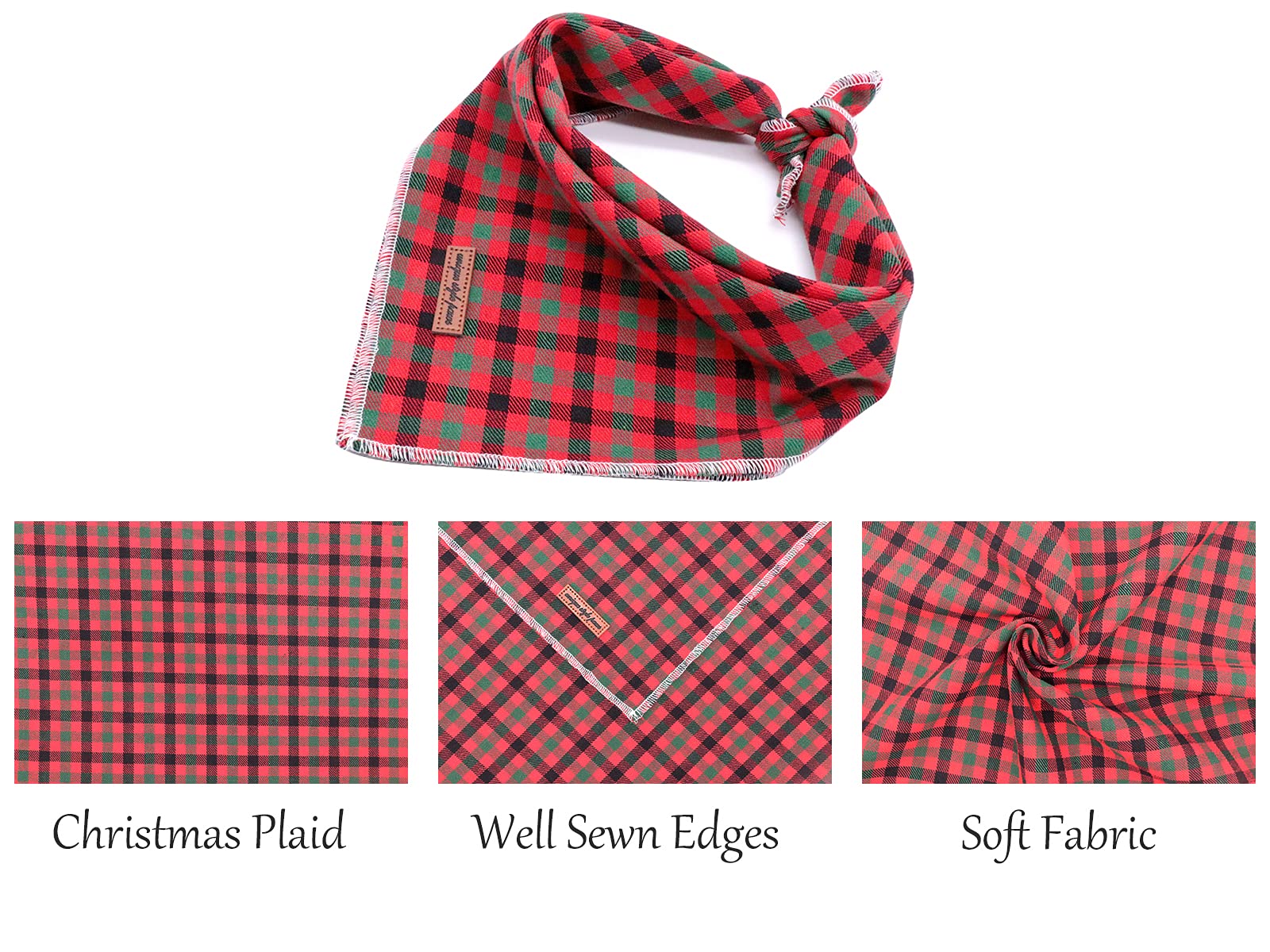 Unique Style Paws Dog Bandana, Christmas Plaid 1Pc Washable Square Dog Scarfs For Small Medium Large Dogs Adjustable Dogs Bib Sc