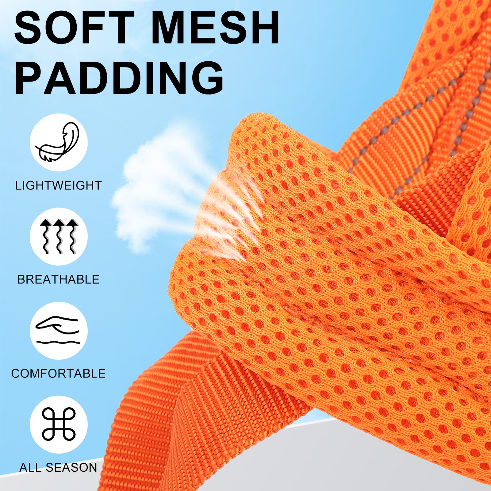 BEAUTYZOO Dog Harness for Small Dogs, No Pull, Reflective, XS, Orange Mesh, Model 7004577