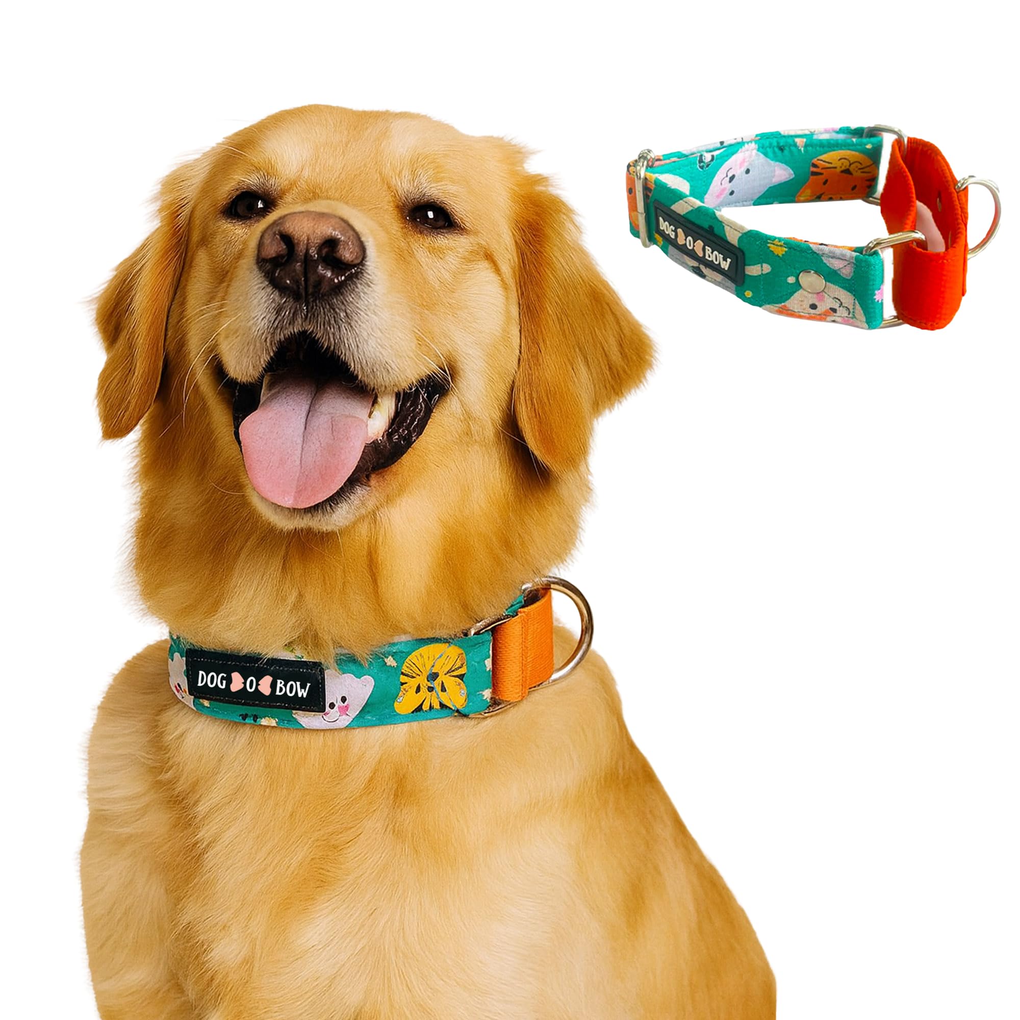 DogOBow Teal Animal Print Martingale Dog Collar, Durable, Comfortable & Adjustable Training Collar (Large)